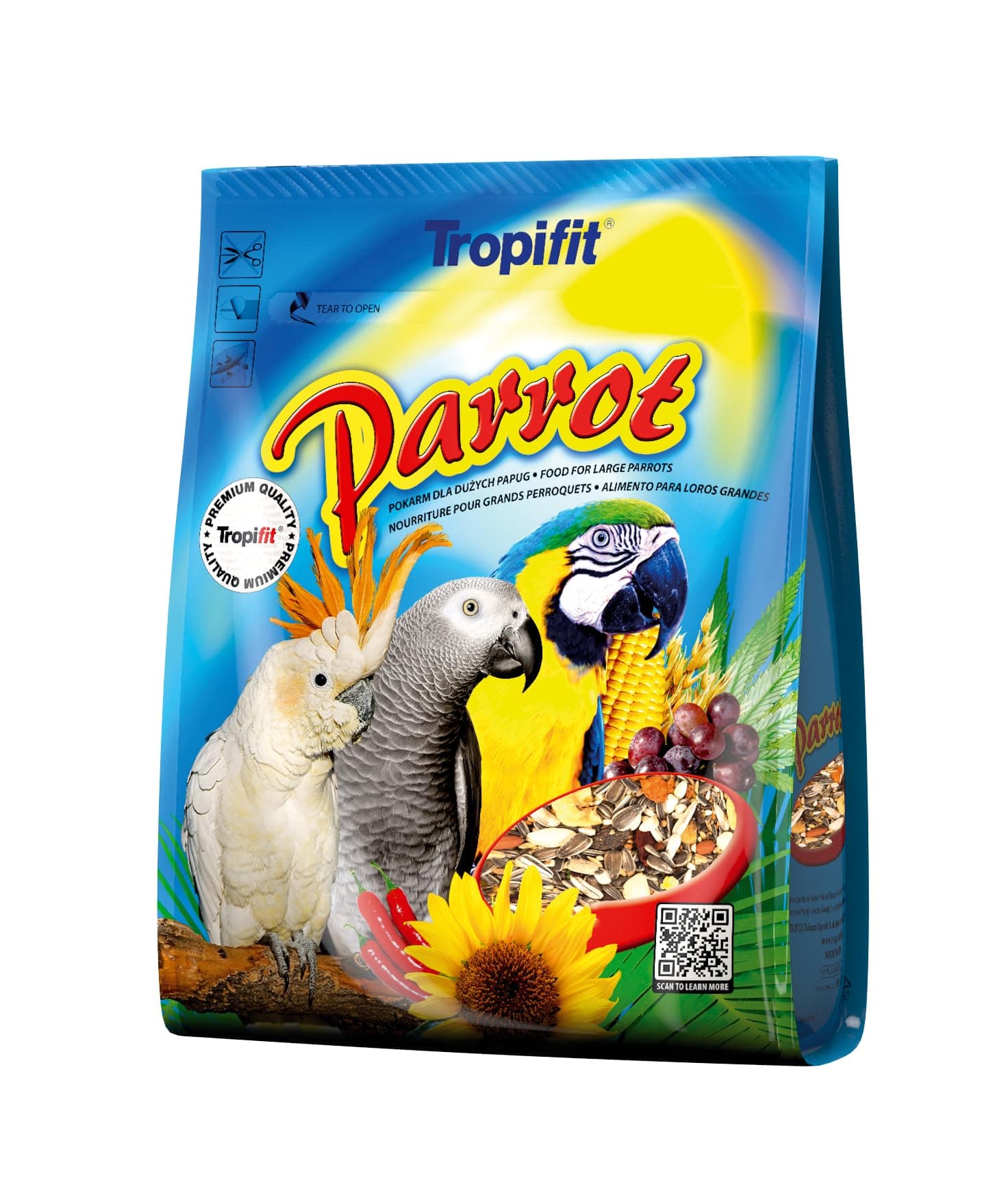 Tropifit Tropical Tropical PARROT Food, Complete Seed & Pellet Mix for Parrots, 1kg Bag