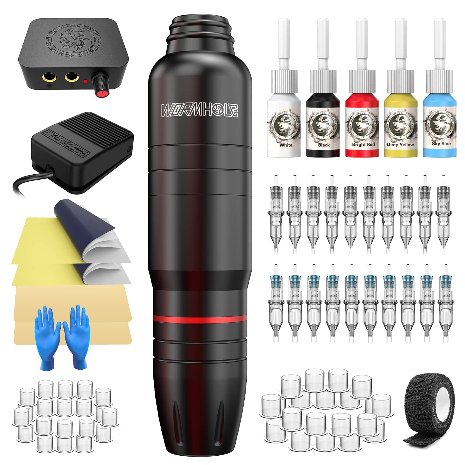 Tattoo Gun Kit Complete with Cartridge Tattoo Needles Tattoo Pen Rotary Machine Kit for Tattooist and Beginners(WTK166)