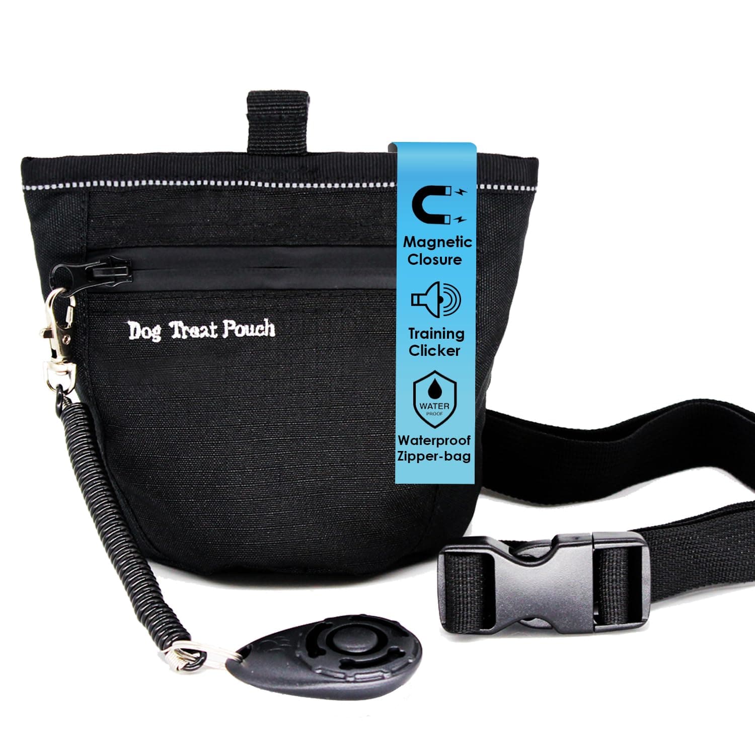 Dog Treats Training Pouch, Magnetic Closure Dog Treat Bag with Training Clicker, Doggie Puppy Snack Reward Bags Bait Pouches Dog Treat Carrier Holder with Waist Belt