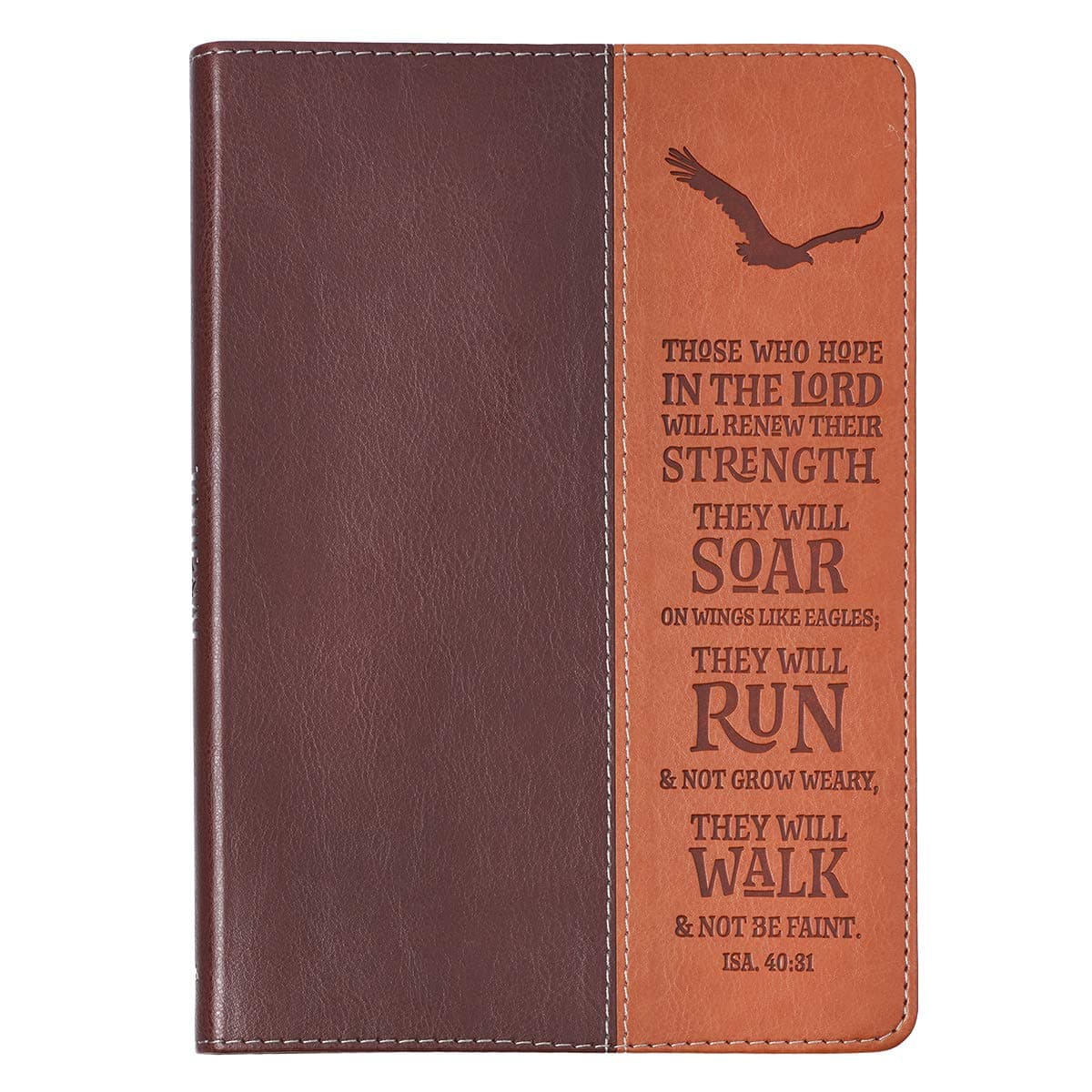 Christian Art Gifts Classic Journal Wings Like Eagles Isaiah 40:31 Bible Verse, Inspirational Scripture Notebook, Ribbon Marker, Two Tone Brown Faux Leather Flexcover, 336 Ruled Pages