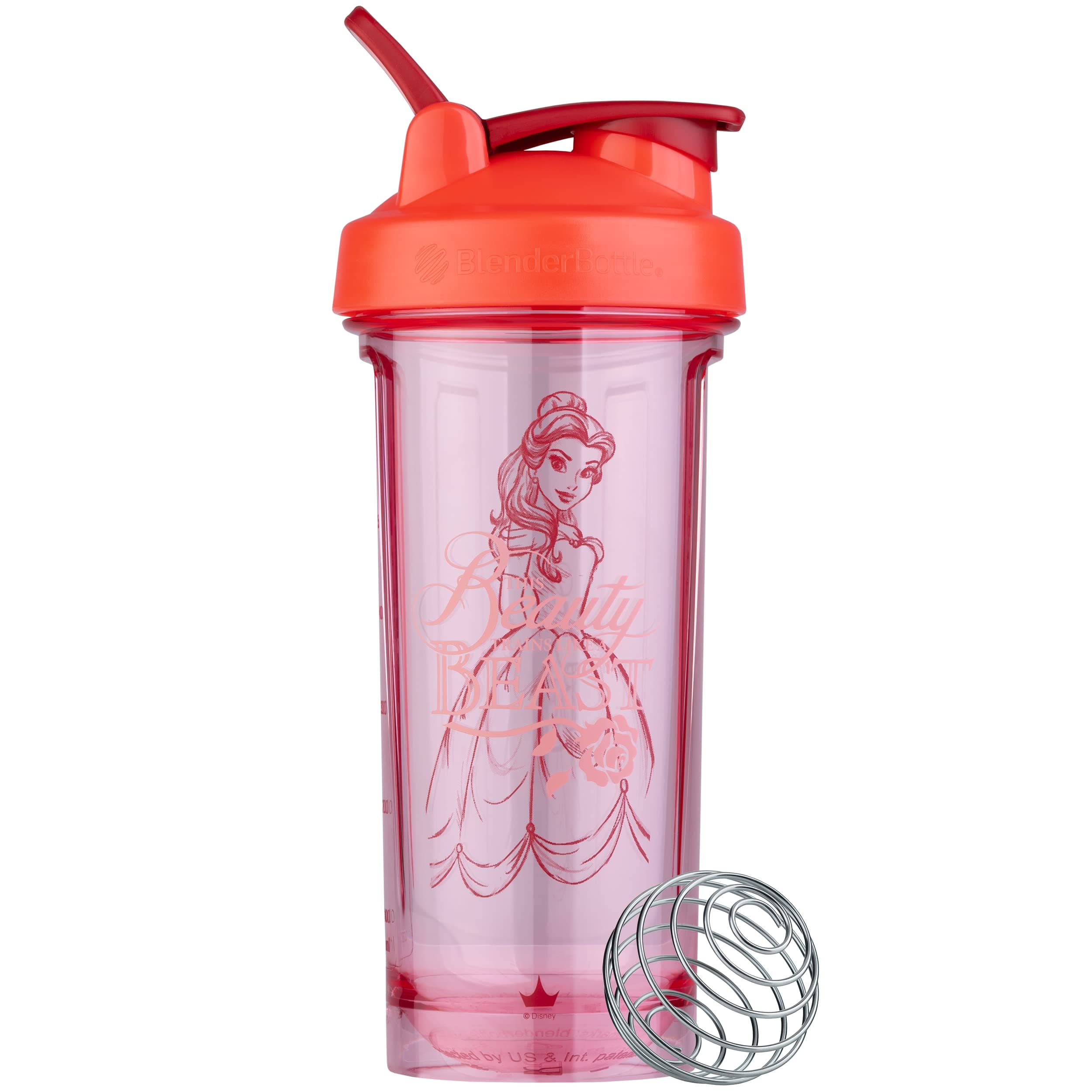Blender Bottle Disney Princess Shaker Pro Series, Perfect for Protein Shakes and Pre Workout, 28-Ounce, Belle,Red