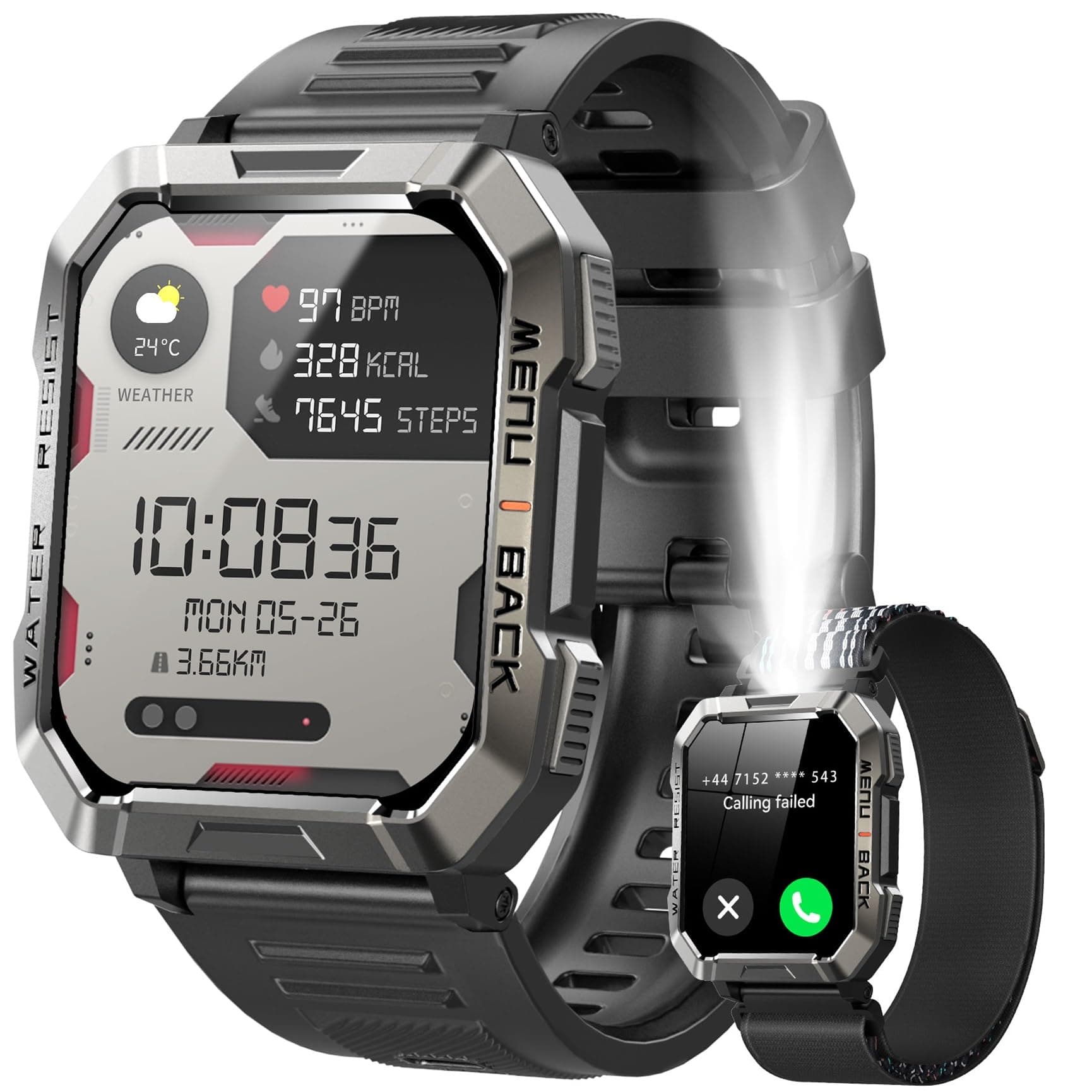 Military Smart Watch for Men(Answer/Make Call), 2.01"Fitness Tracker Watch with Compass/Flashlight/100 Days Battery/Heart Rate/SpO2/Sleep Monitor,Outdoor Sports Smartwatch,110+ Sports for Android IOS