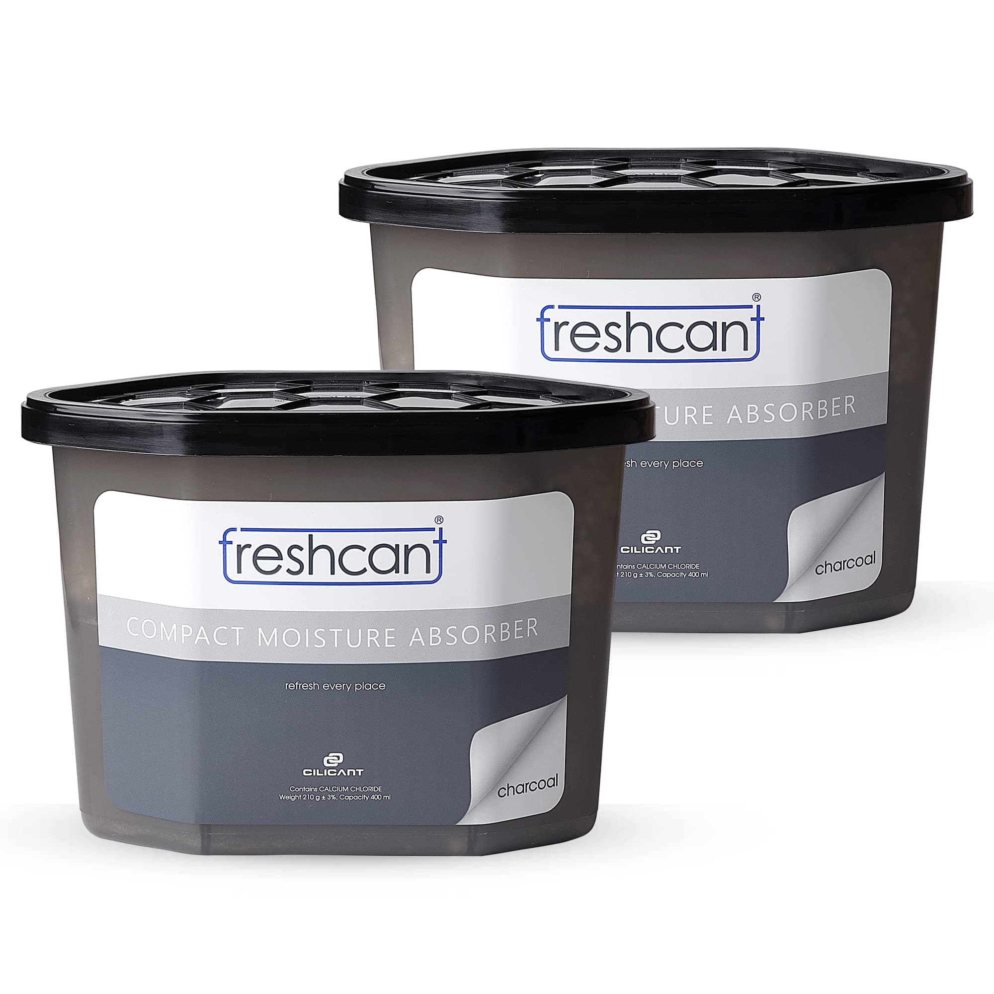 freshcant Compact Moisture Absorber By CILICAnT Refresh Every Place, Dehumidifier for Wardrobe/Closets, Storage Compartment, Kitchen Cabinets, Cupboard, Almirah, Shoe Rack, Bathroom Uses, Weight: 400 ml, Charcoal