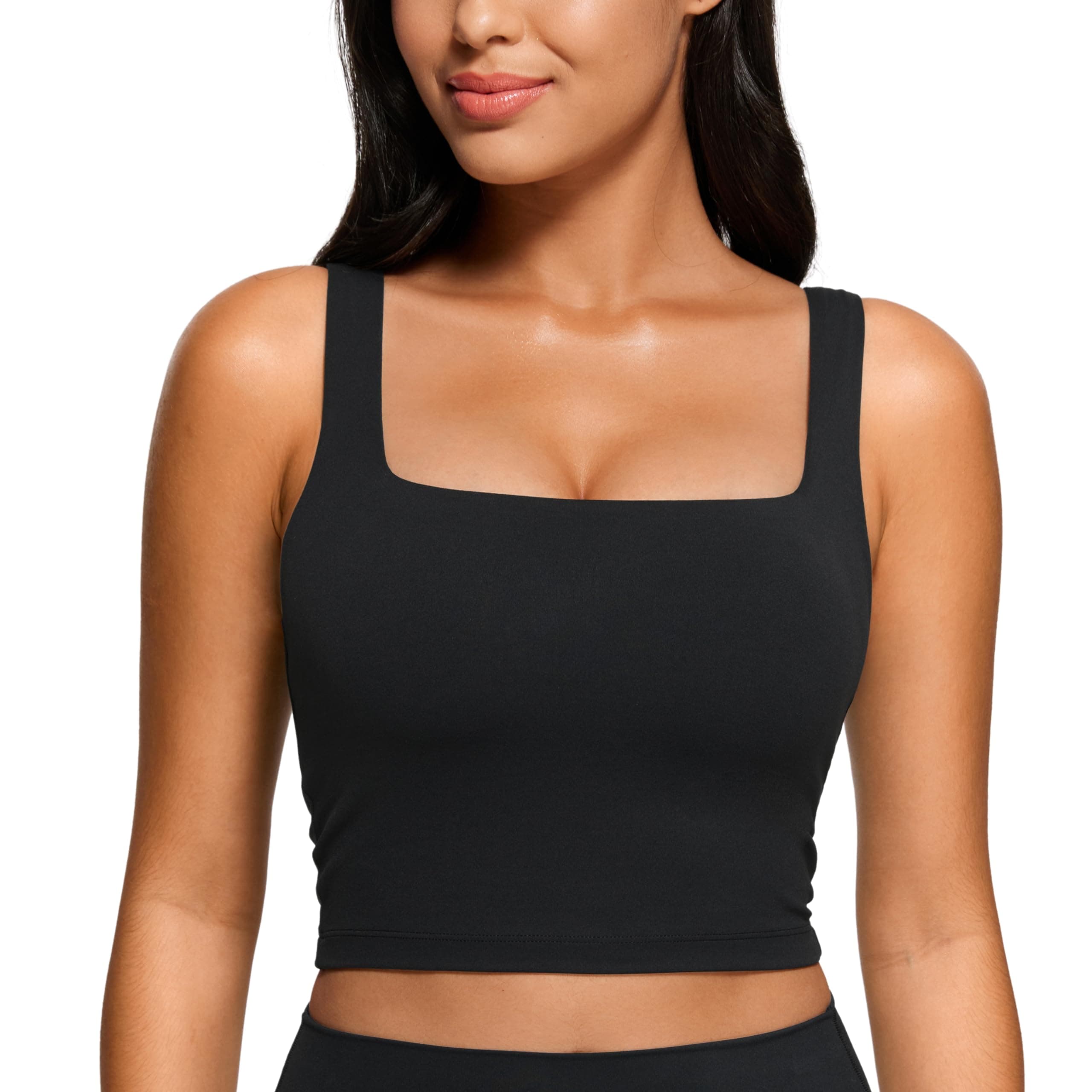 Butterluxe Square Neck Crop Tank Tops for Women - Workout Longline Sports Bras Padded Yoga Camisole