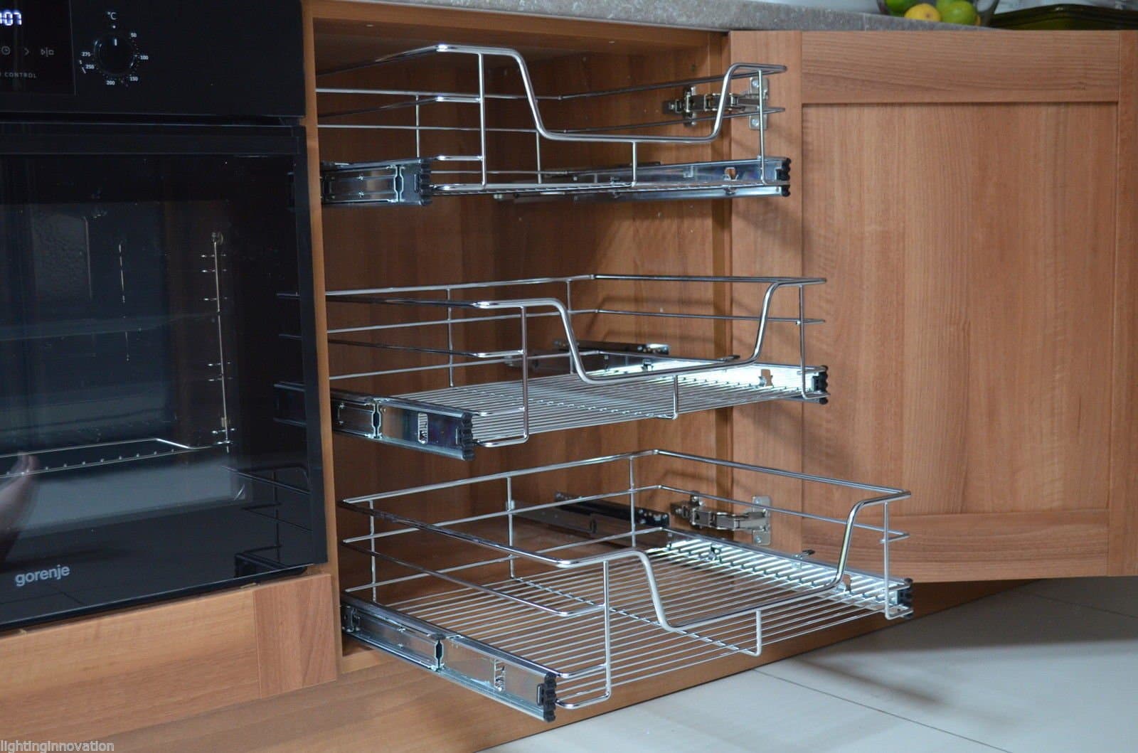 3 X 500MM PULL OUT WIRE BASKET KITCHEN LARDER BASE UNIT CUPBOARD SOFT CLOSE