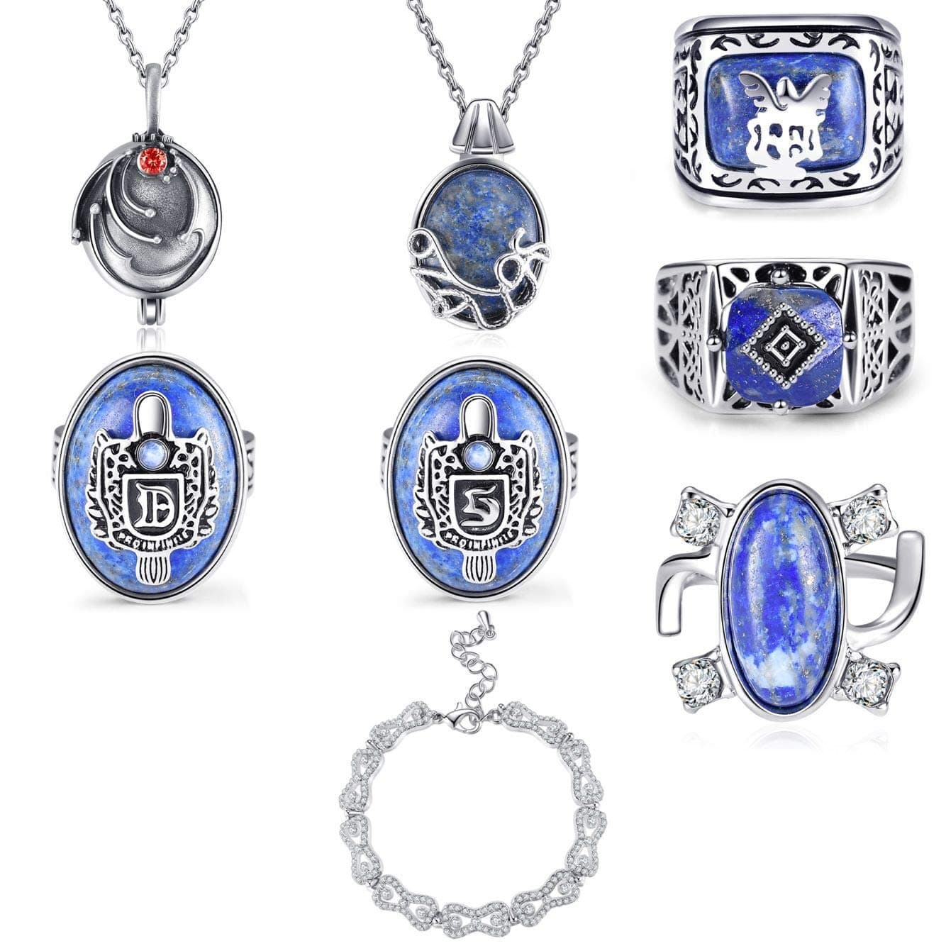 PRINCESS CUTENESS STOREDeluxe 8 Piece Prop Replica Jewelry Set - Natural Lapis Stone