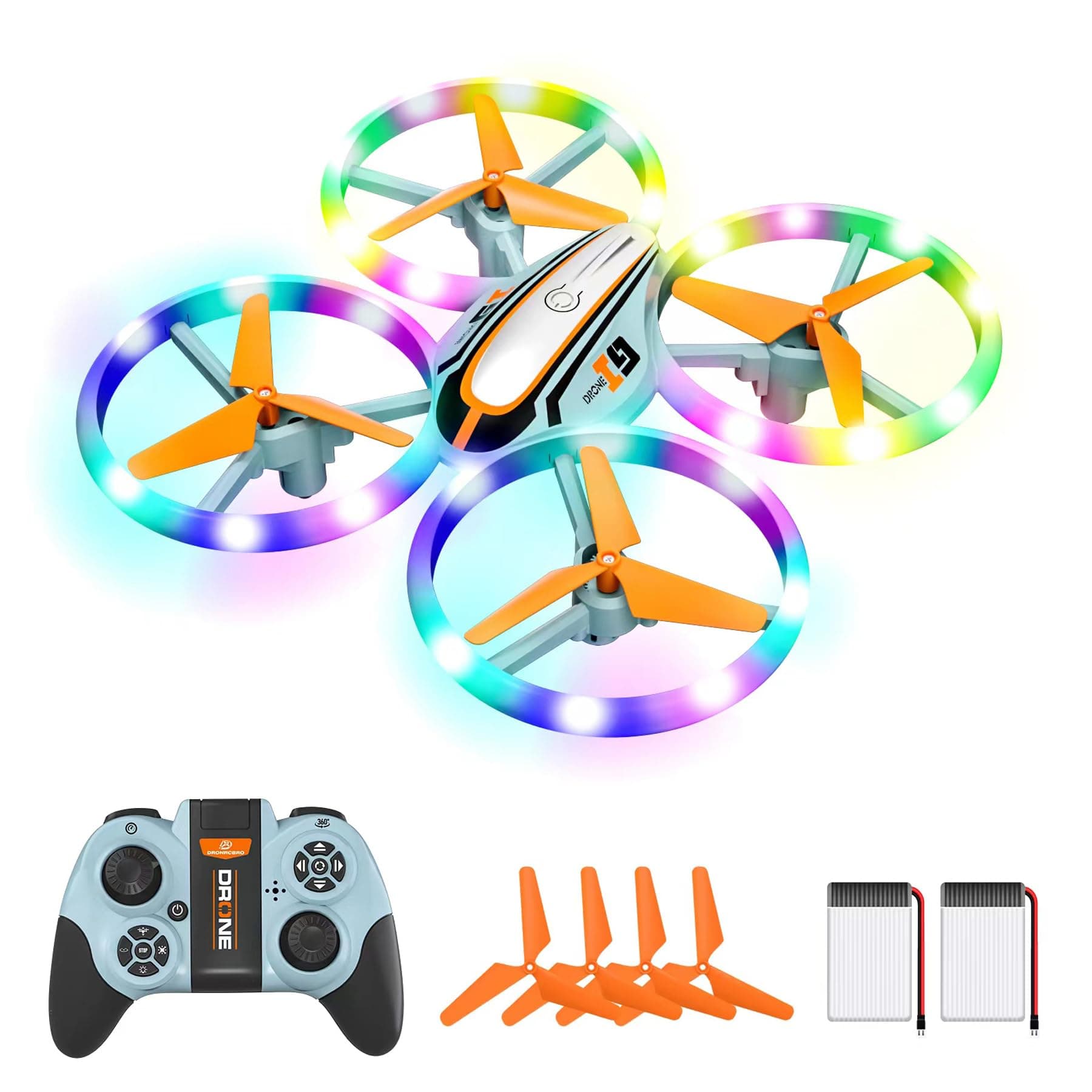 i9 Drone for Kids, Cool Toys Gifts for Boys Girls with Colorful Lights, RC Quarcopter with 3D Flip, Headless Mode, Altitude Hold, 2 Batteries and Speed Adjustment, Christmas & Birthday Gifts