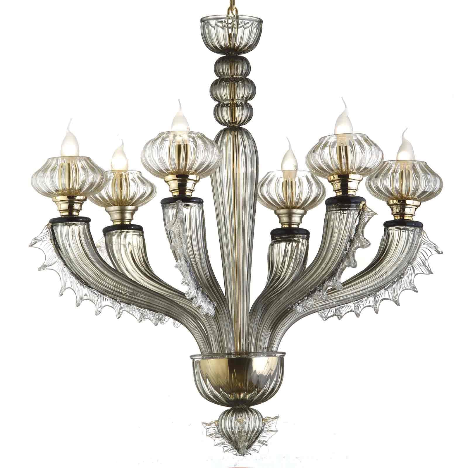 Regina Murano Glass Chandelier in Gold Polished Grey Dark Grey | Handmade in Italy | Luster Classic Dimmable | Lamp E14