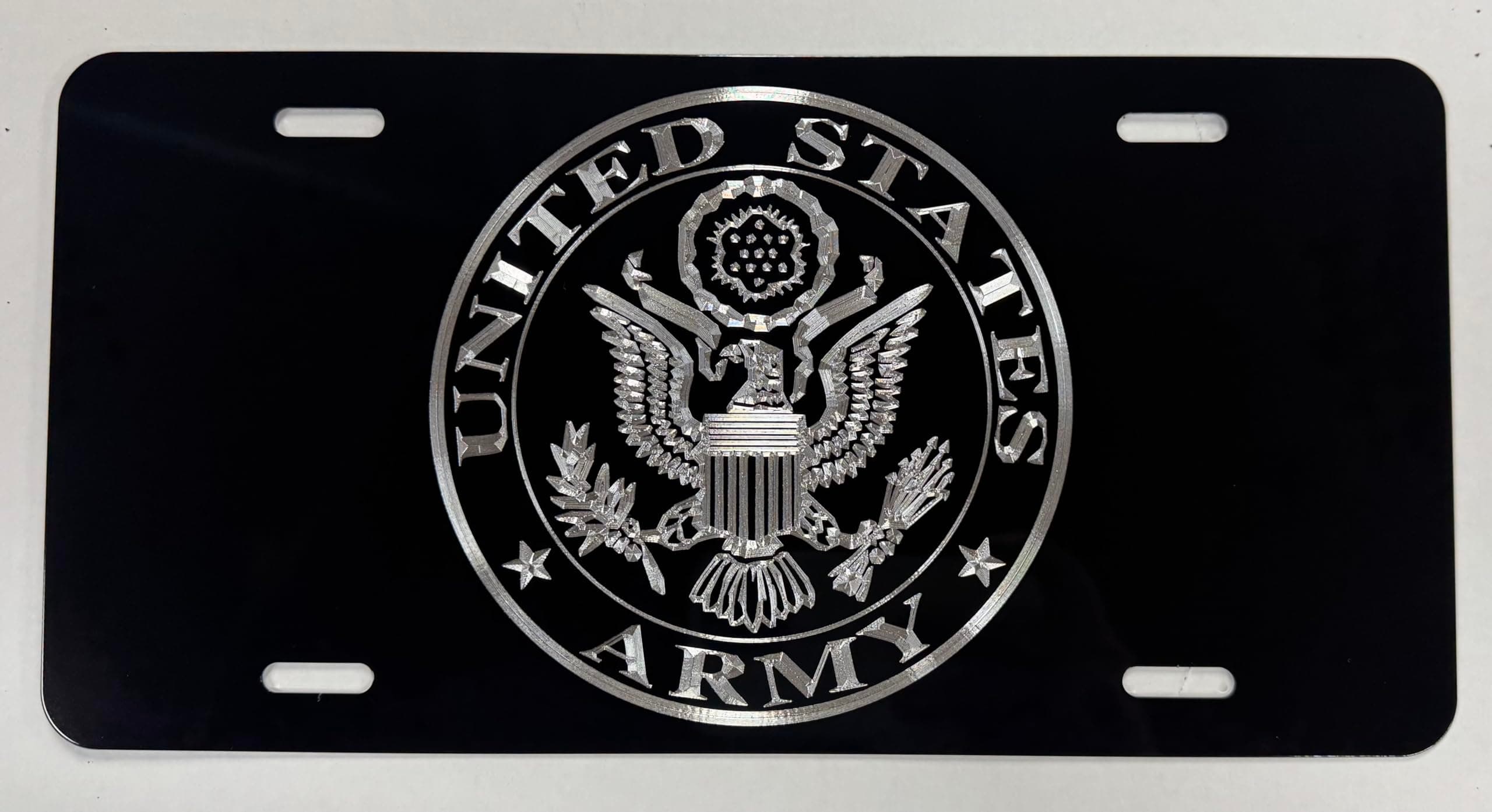 Army 1A Logo Car Tag Diamond Etched on Black Metal Front License Plate