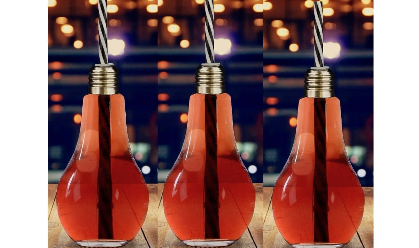 3 x Clear Light bulb shaped glasses - Lightbulb glasses with straws in white presentation box - Gift idea - Cocktail light bulb glass