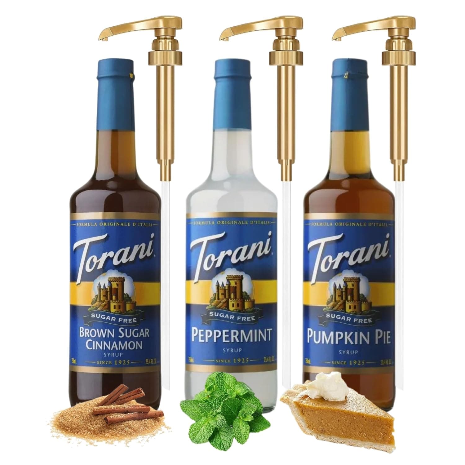 Winter Syrup Flavors Sugar Free Brown Sugar Cinnamon Peppermint Pumpkin Pie Coffee Flavoring with 3 Jimoco Pump Dispensers