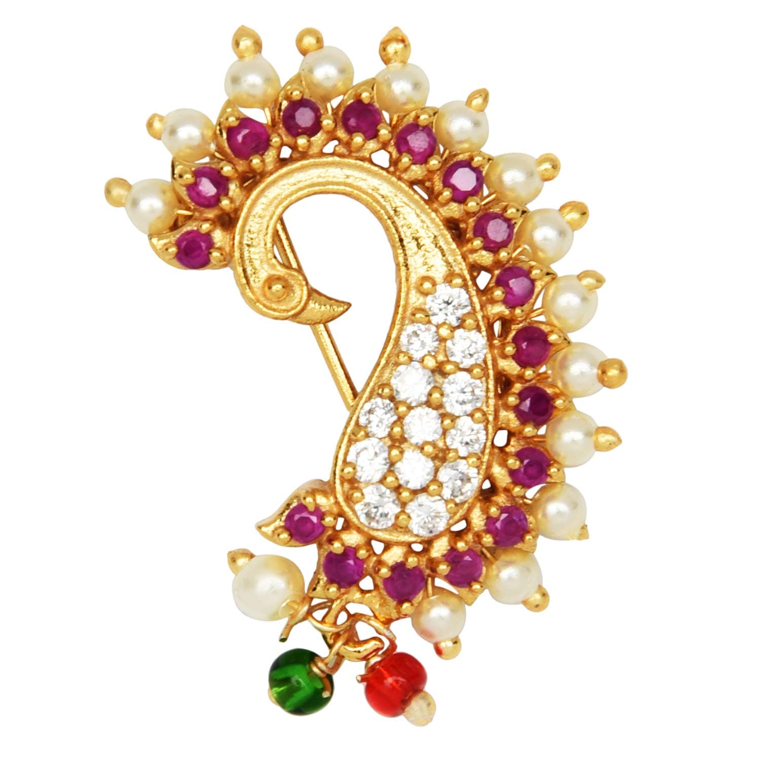ACCESSHER Multicolour Brass Banu Nath Nose Ring for Women