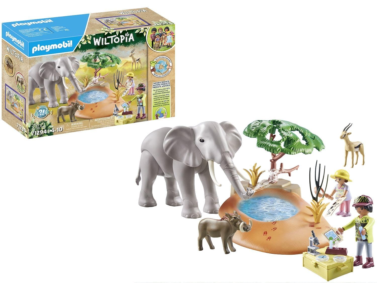 71294 Wiltopia Elephant at the Waterhole, exciting safari with animal learning effect, educational toy, sustainable, fun imaginative role-play, playsets suitable for children ages 4+
