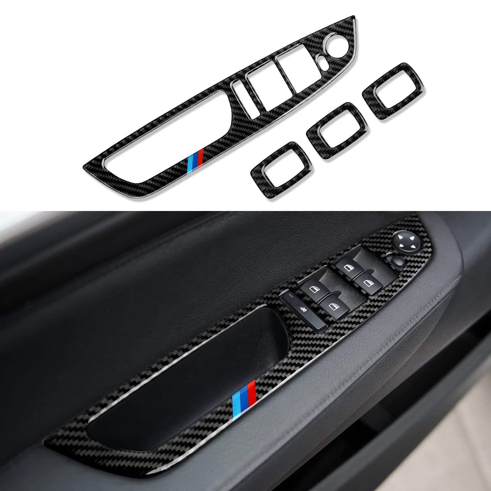 HENGYUESHANG Car Window Lift Switch Sticker Cover Decal Carbon Fiber Trim fits for BMW X5 E70 X6 E71 Interior Accessories -- Without Auto Folding Button