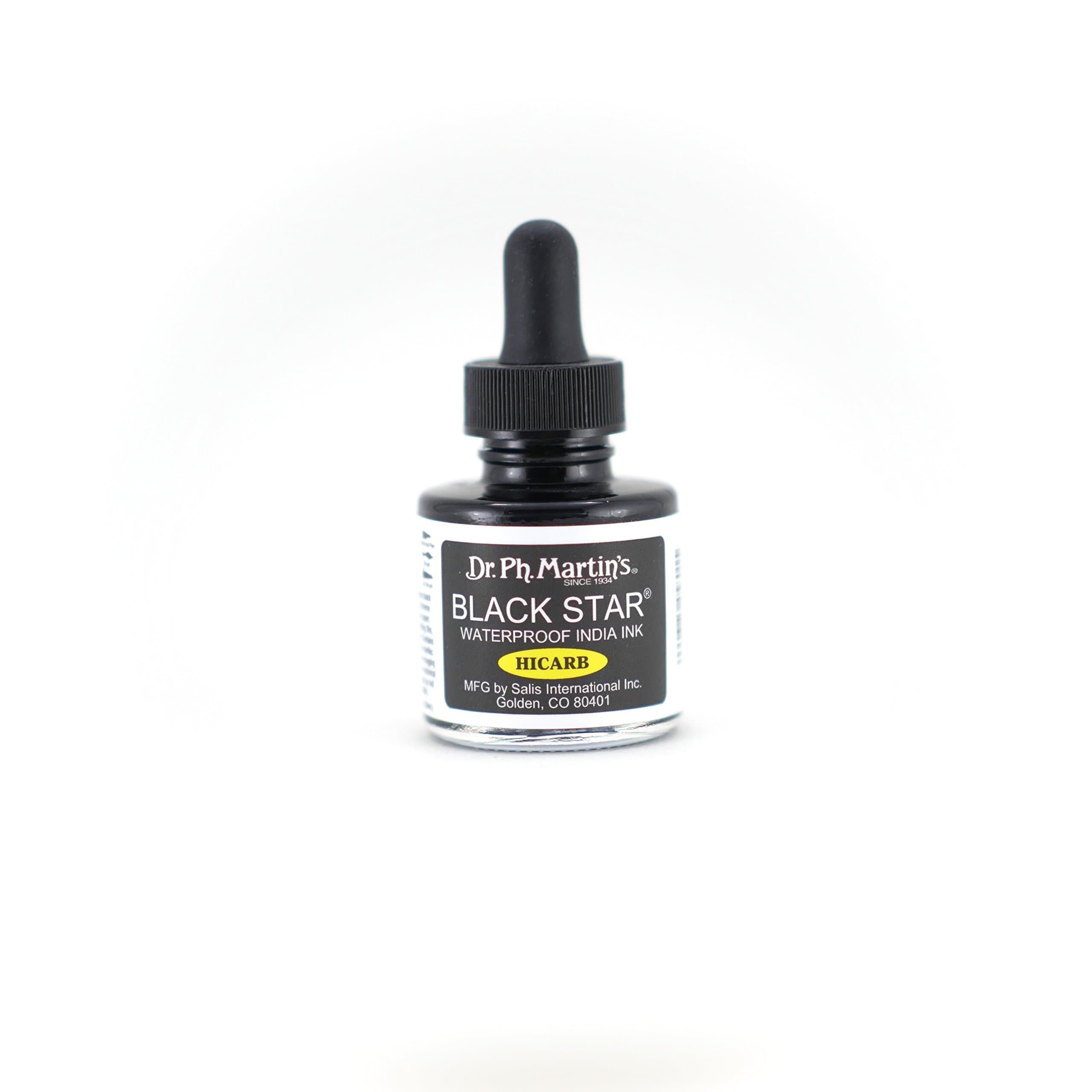 Dr. Ph. Martin's Black Star India Ink (Hi-Carb) Ink Bottle, 1.0 oz, Black, 1 Bottle