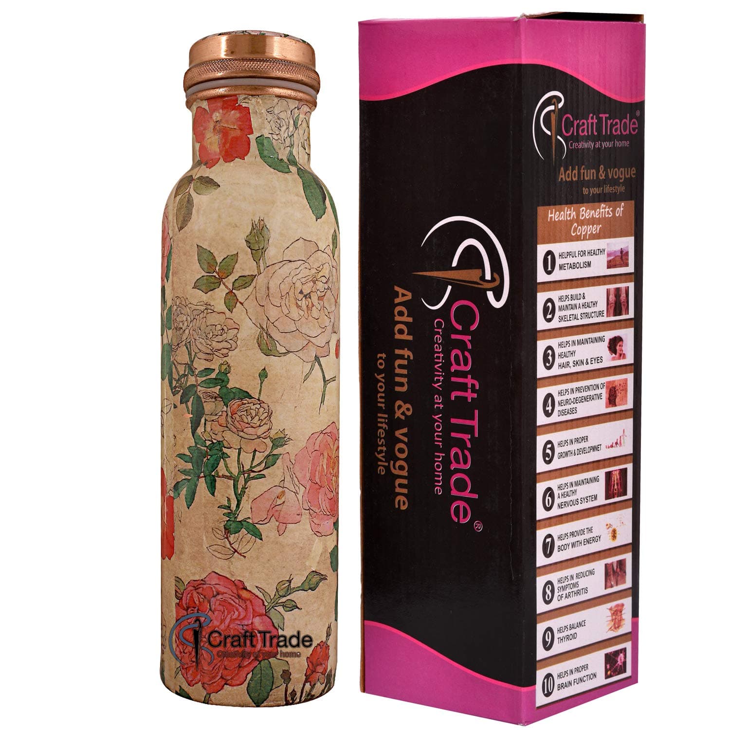 Pure Copper Water Bottle 32 Oz - Indian Countryside Handmade Copper Pot Ayurveda Health Benefit Pitcher Vessel for Sports Yoga and Meditation