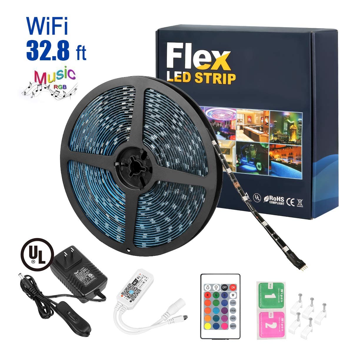 Tingkam 32.8ft(10M) RF Strip Lights Compatible Alexa,Wireless WiFi Smart Phone Controlled Light Strip Kits 300leds 5050 Waterproof Strip Lights,Working with Android and iOS, Google Home Assistant