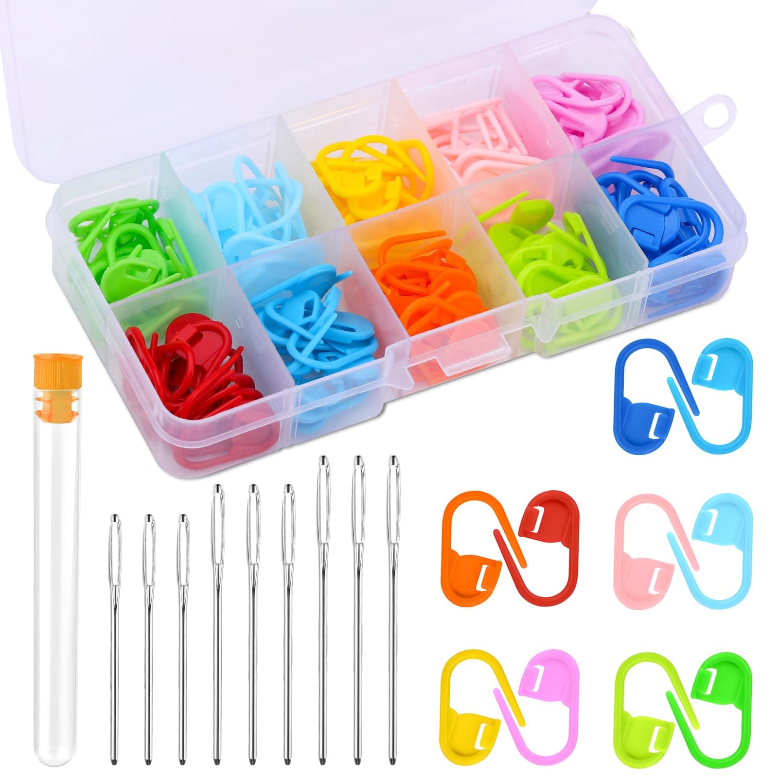 Mayboos 120pcs Stitch Markers for Knitting and Crochet, Plastic Crochet Stitch Markers Locking Clips with 12 Colors Lightweight, Snag-Free Design for Yarn Crafts, Sweater Making DIY Projects