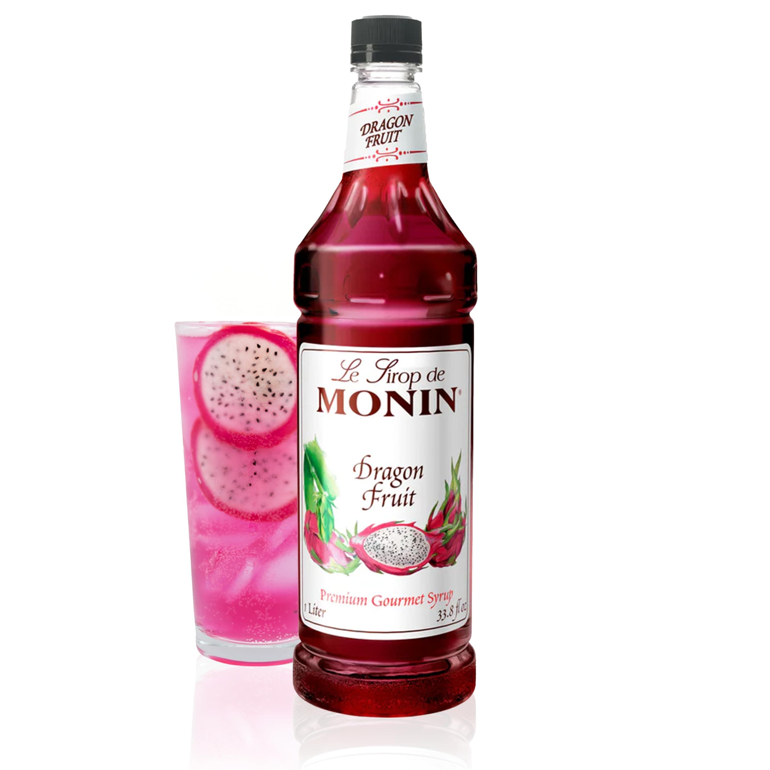 Monin - Dragon Fruit Syrup, Great for Cocktails and Teas, Gluten-Free, Non-GMO (1 Liter)