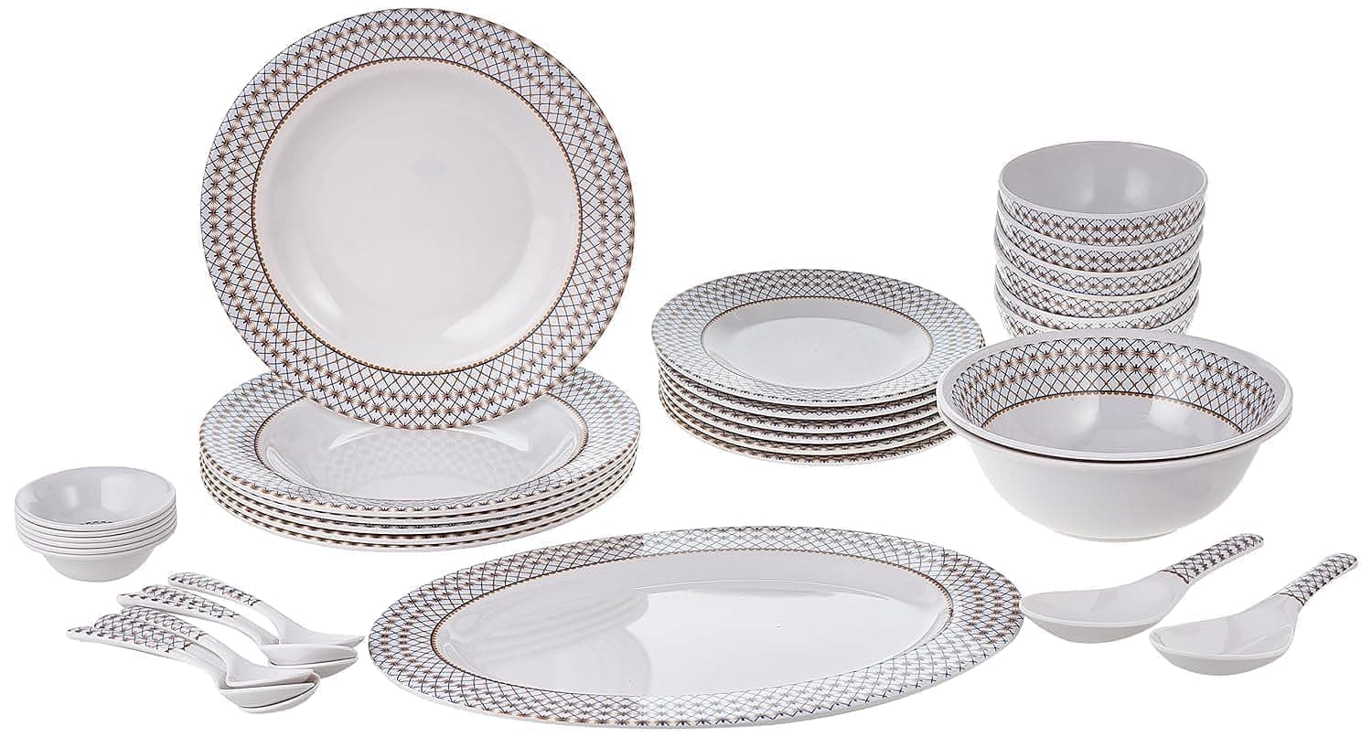 Melamine 35 pcs Melamine Ware Dinner Set, White, RF6971