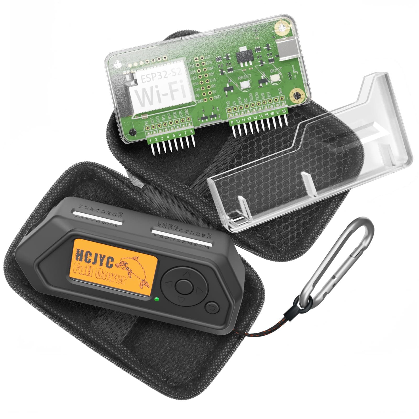 4 in 1 Protective Case for Flipper Zero Device and Wi-Fi Dev Board V1 ESP32-S2, Cover Set Accessories for Flipper Zero WiFi Dev Board - Black & Transparent