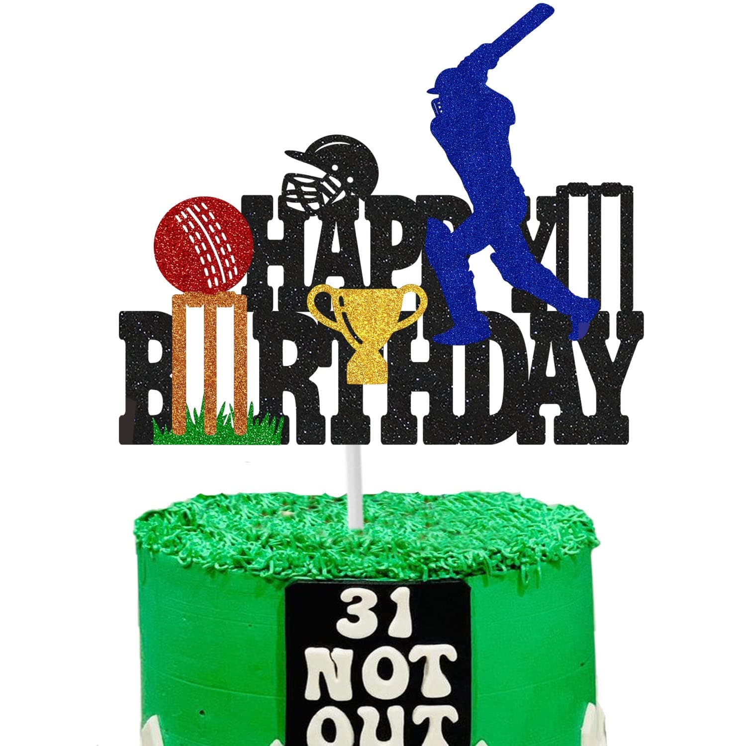 Cricket Cake Topper Glitter Happy Birthday Sports Cricket Bowler Cake Picks Man Boys Girls Sports Theme Birthday Party Cake Decorations Supplies