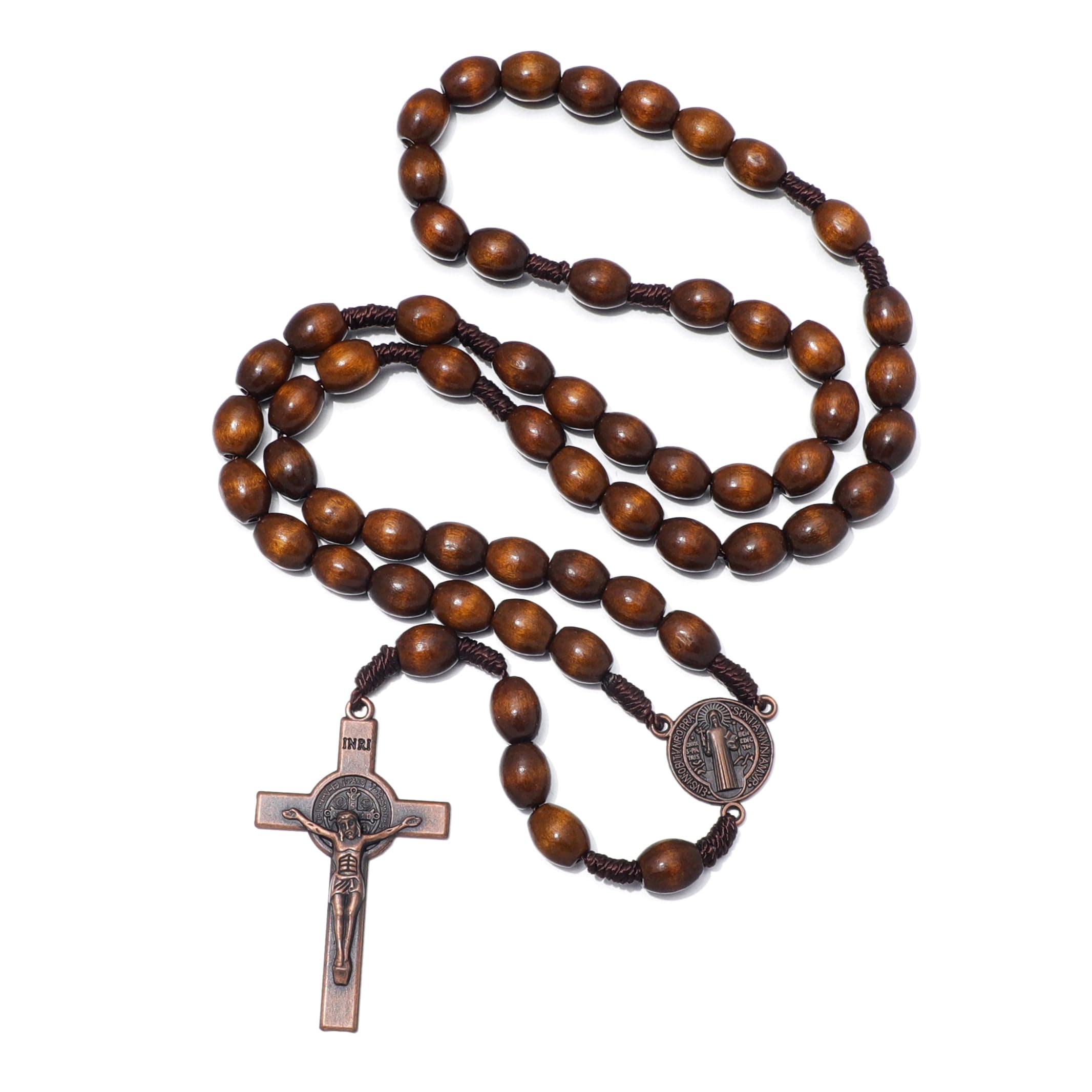 KOMI Handmade Wooden Catholic Rosary, Rosary Beads Necklace, Bethlehem Wood Christian Prayer Holy Soil Medal & Metal Cross, for Catholic and Christian Gifts, S, Wood