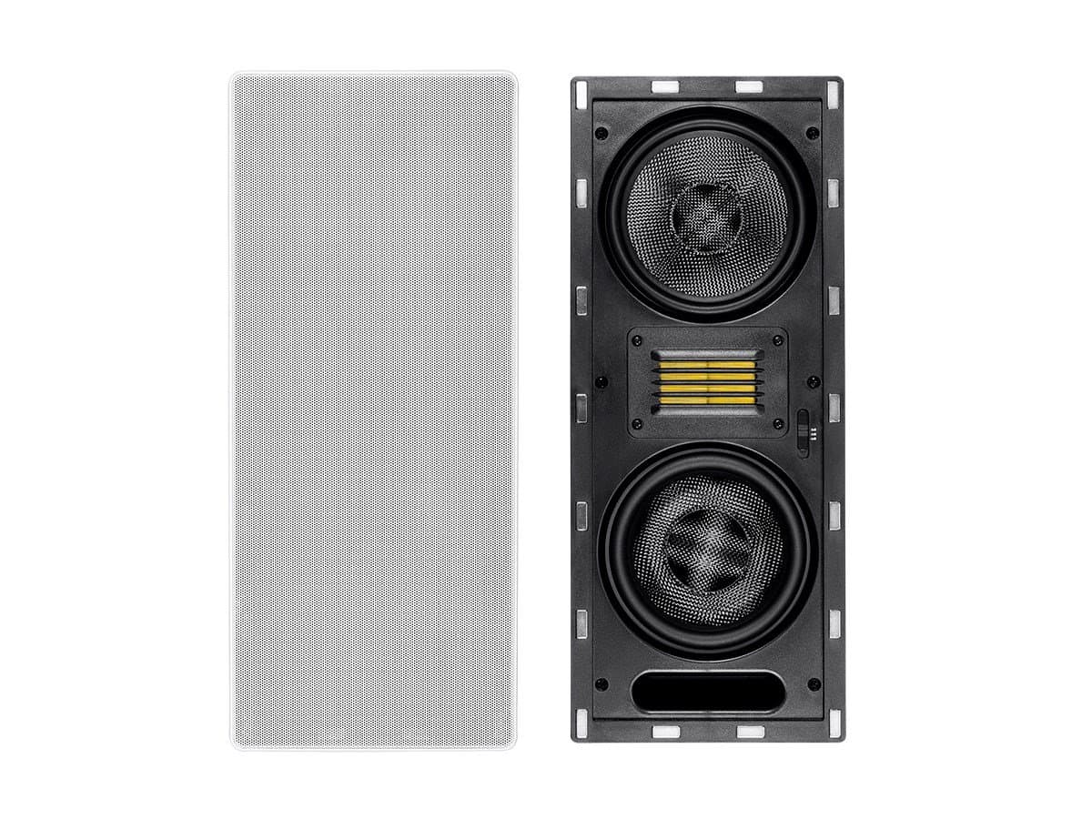 3-Way Carbon Fiber In-Wall Column Speaker - 6.5 Inch (Each) With Ribbon Tweeter, 8 Ohm Nominal Impedance, Magnetic Grille, 200 Watt Max, White - Amber Series
