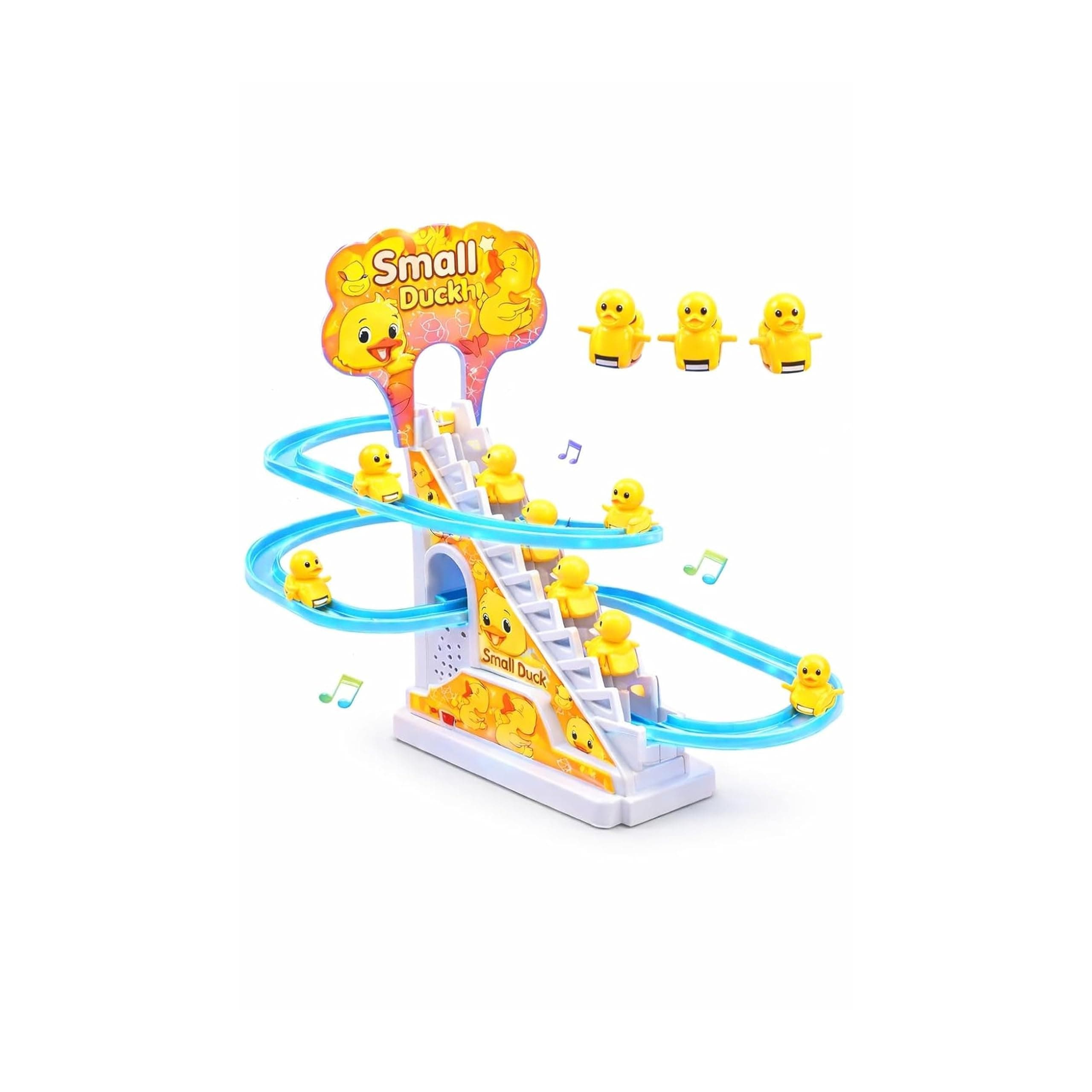 PRIME DEALS Duck Slide Toy Set, Funny Automatic Stair-Climbing Ducklings Cartoon Race Track Set Duck Roller Coaster Escalator Toy with Flashing Lights & Music (Duck Track Set)