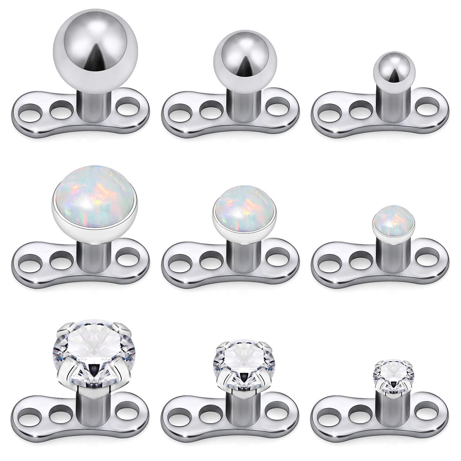 Kridzisw 14G Titanium Dermal Piercing Jewelry Cubic Zirconia Turquoise Opal Dermal Top G23 Titanium Hypoallergenic Dermal Jewelry Body Piercings Ball Size 2mm 3mm 4mm 9Pcs
