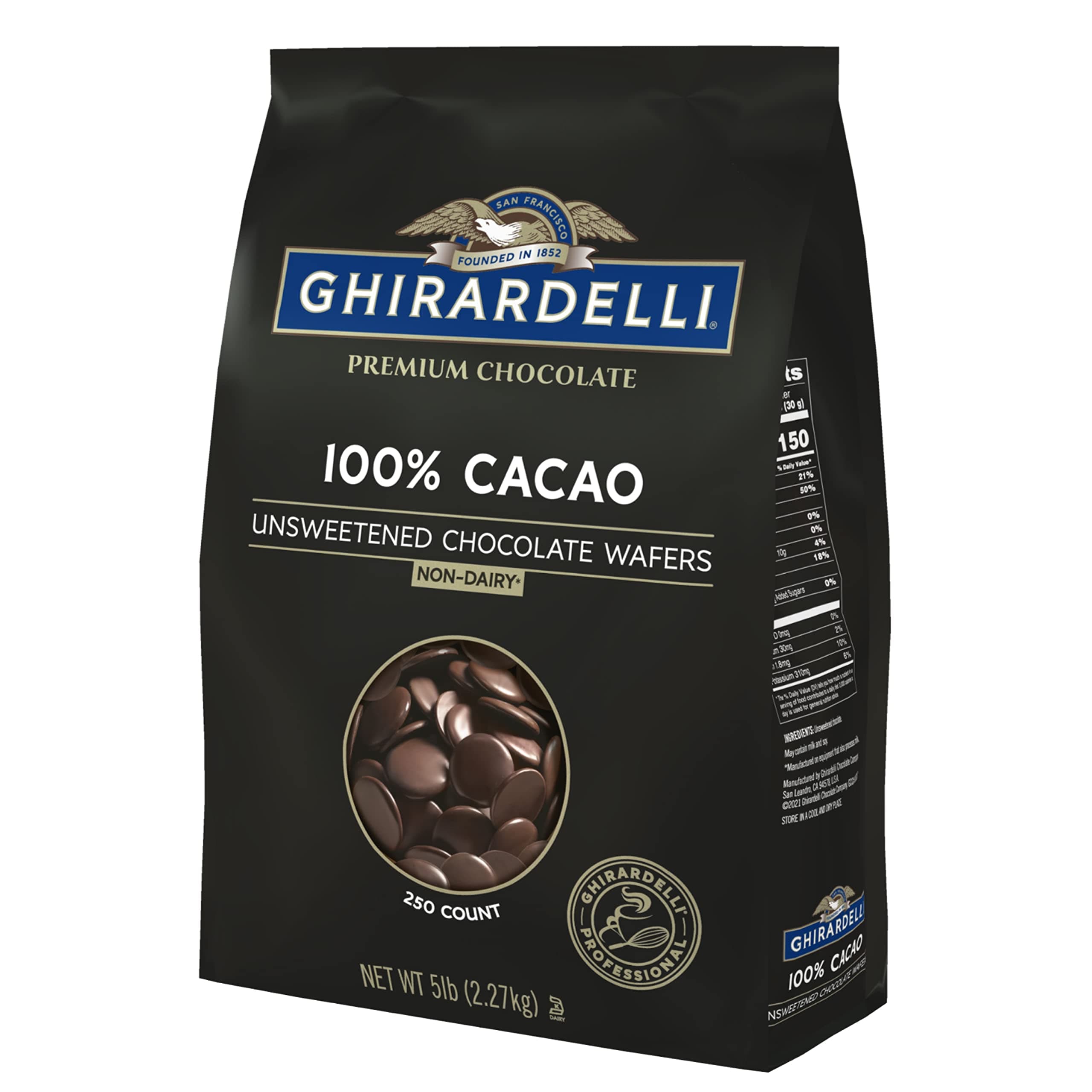 Ghirardelli Chocolate Company 100% Cacao Unsweetened Wafers, 5lb. Bag (Pack of 1)