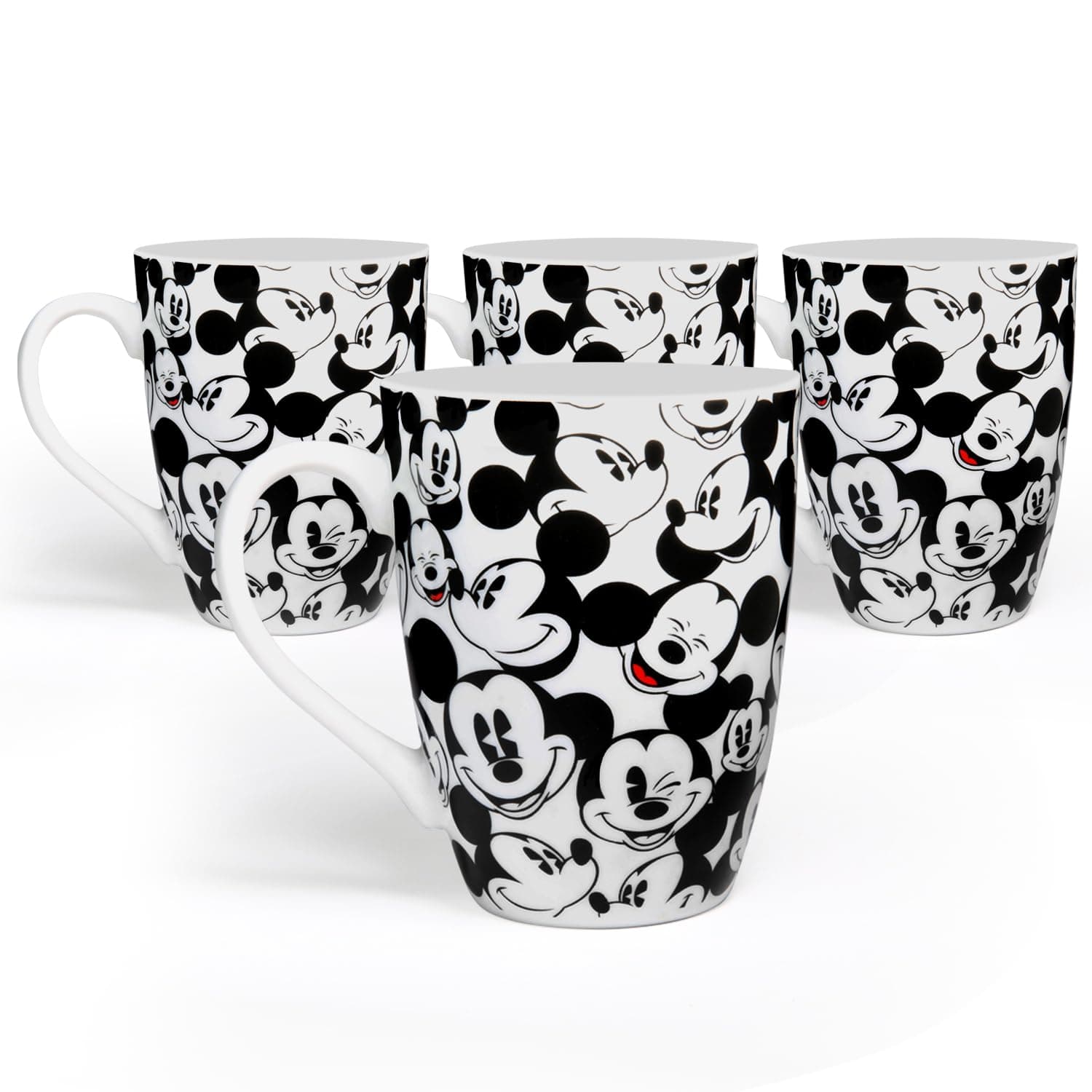 Mickey All Over Coffee Mugs By Zrike Brands- Porcelain All Over Cups- Dishwasher & Microwave Safe Cute Milk/Tea Mug With Handle- Original Zrike Brands Drinkware- Great Gift Idea-, Set of 4