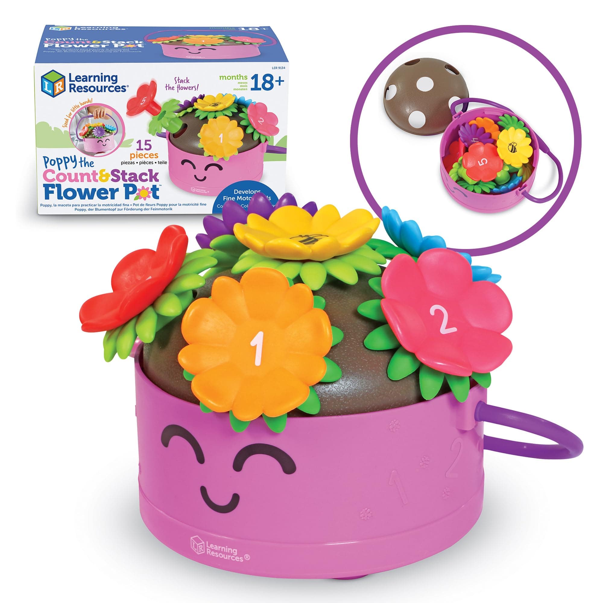 Poppy the Count & Stack Flower Pot, Ages 18+ Months, Fine Motor Skills, Counting and Stacking, Preschool Learning Toy for Toddlers