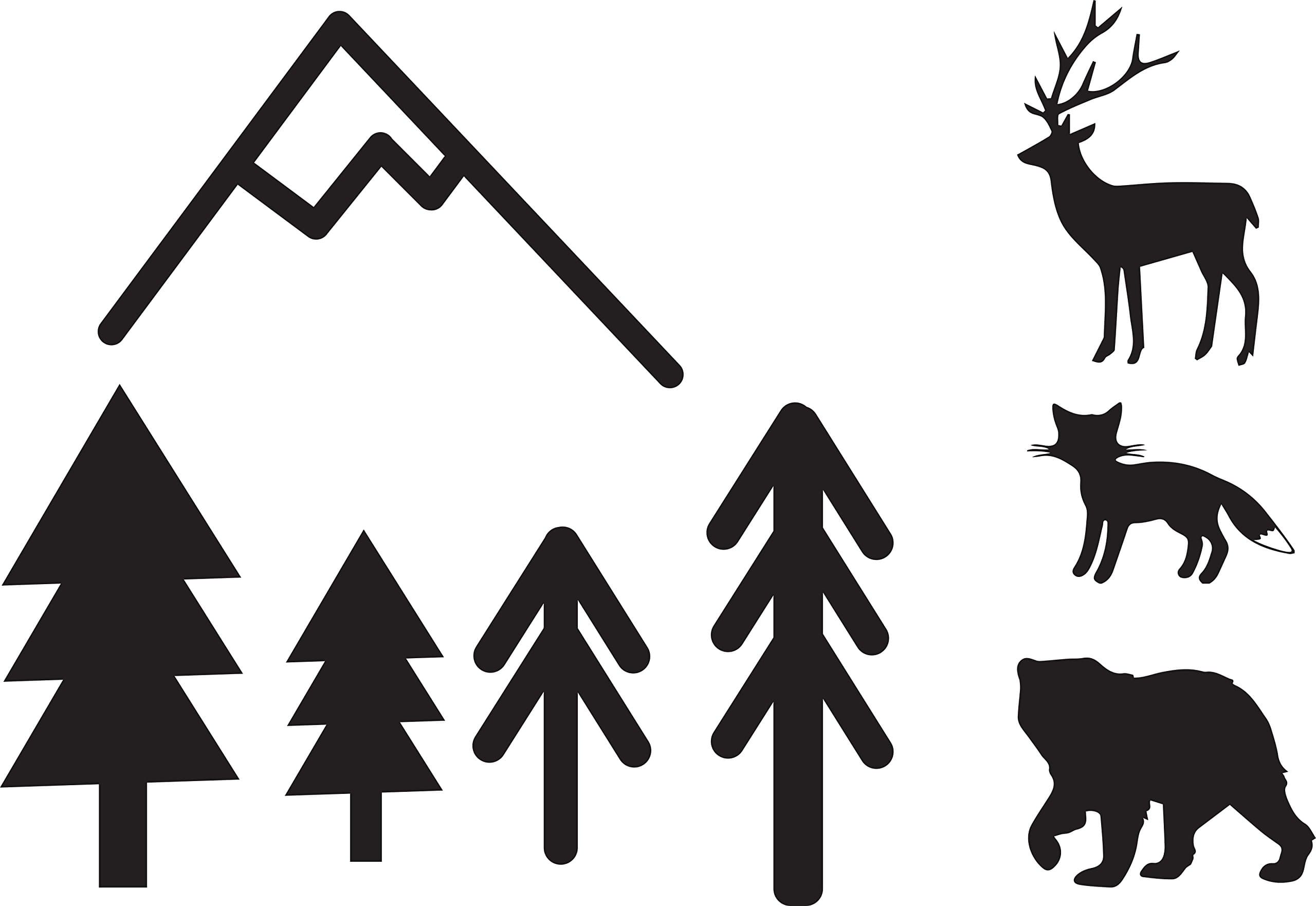 Woodland Animal Home Decor Vinyl Wall Decals Pack of 48 (Black)