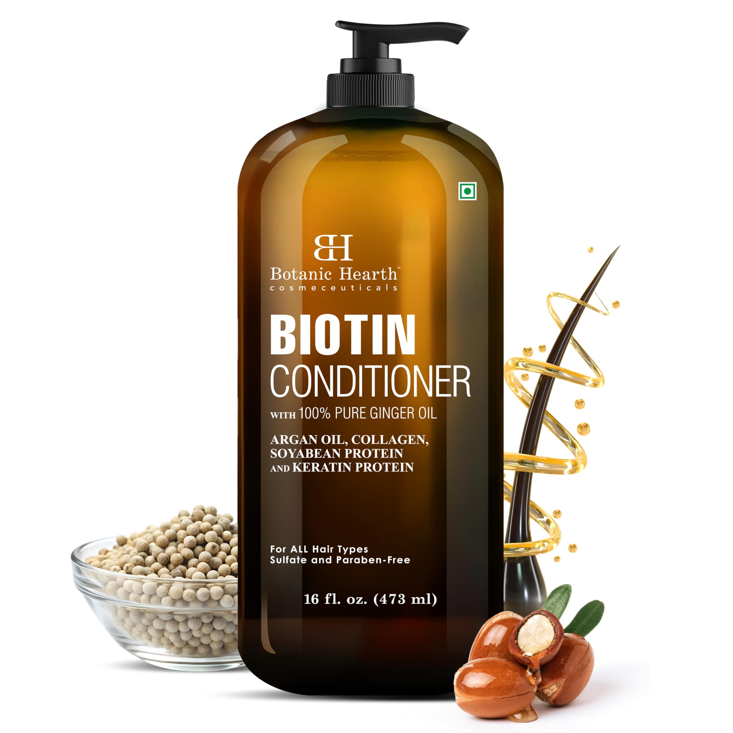 Biotin Conditioner with Ginger Oil & Keratin For Hair Growth With Turmeric Extract, Argan Oil, Tea Tree Oil & Vitamin E Sulphate & Paraben Free 473ml