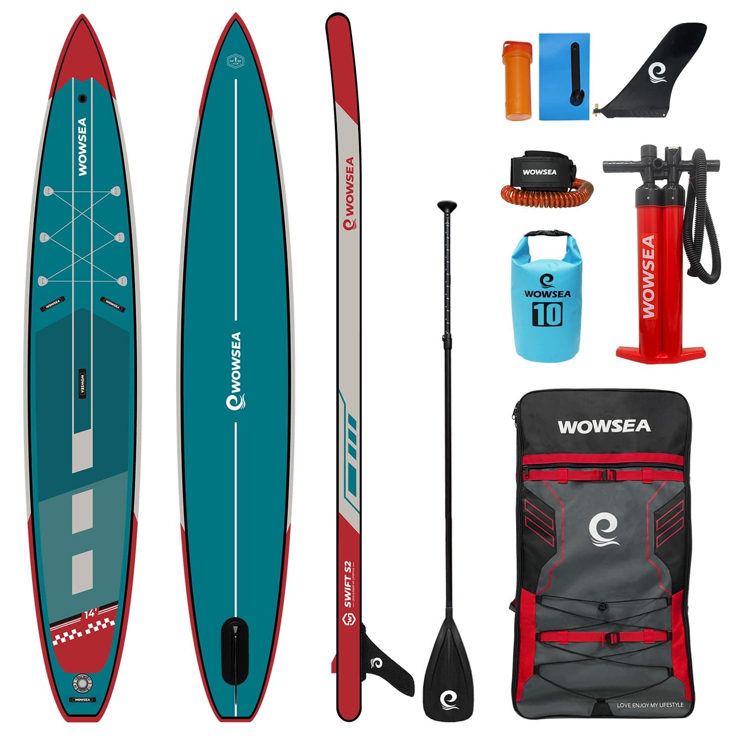 Swift S2 Inflatable Paddle Board, Exploring and Stable SUP Board, Sport & Racing Paddle Board with Action Camera Mount, Nice iSUP Board for Aquatic Exercise and Professional Paddlers (14')
