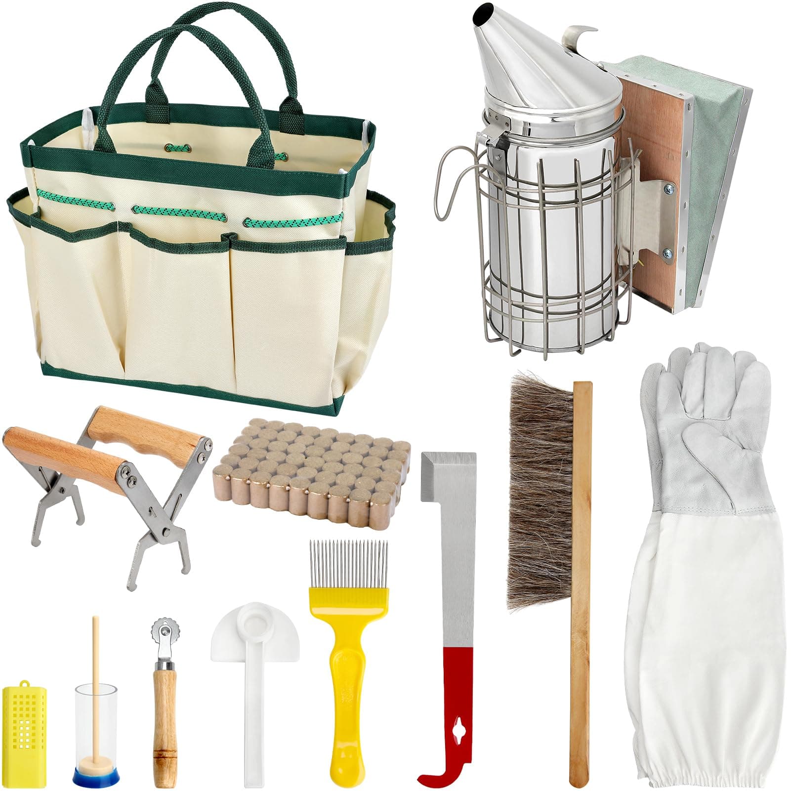 Blisstime 12pcs Bee Hives Starter Kit Beekeeping Supplies, Bee Keeping Supplies-All, Bee Supplies and Equipment with Bee Smoker, Honey Bee Hive Tools for Beginners and Bee Keeper