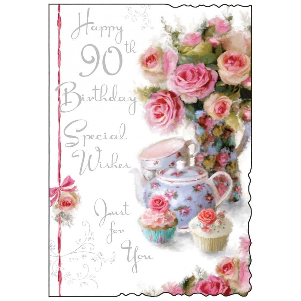 Jonny Javelin Cards Happy 90th Birthday - Special Wishes just for you Roses and Cupcakes