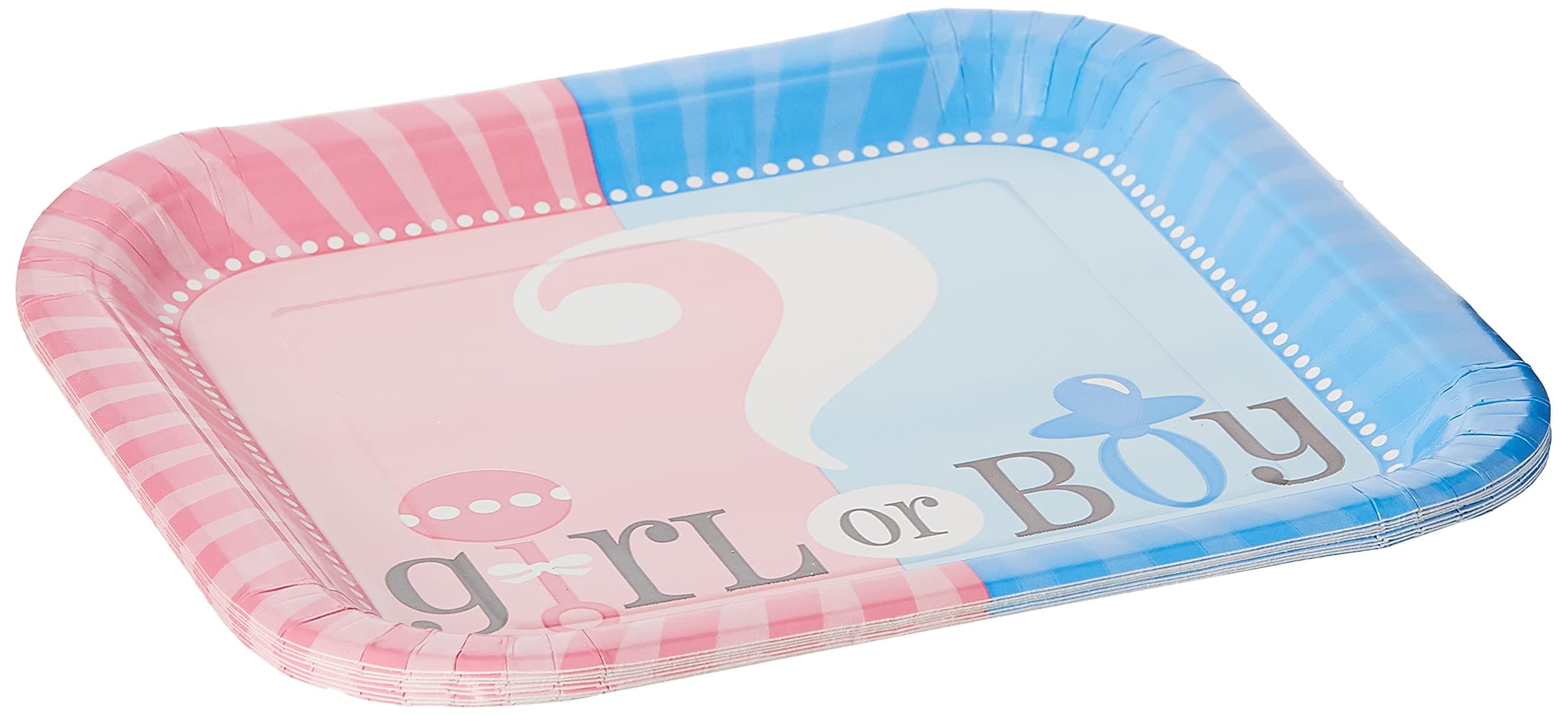 Unique Party 47385 - 23cm Square Gender Reveal Baby Shower Party Plates, Pack of 8