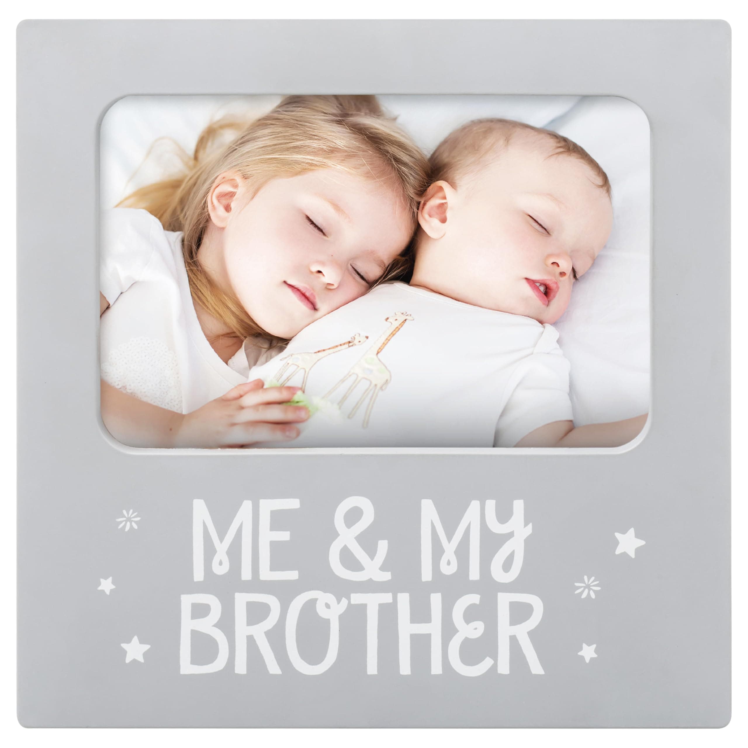 Tiny Ideas Me & My Brother Picture Frame, Nursery Décor, Gender-Neutral Baby Frame, Perfect Siblings Gift, Baby Keepsake Photo Frame, 4" x 6" Frame, Tabletop Easel Back, Gray