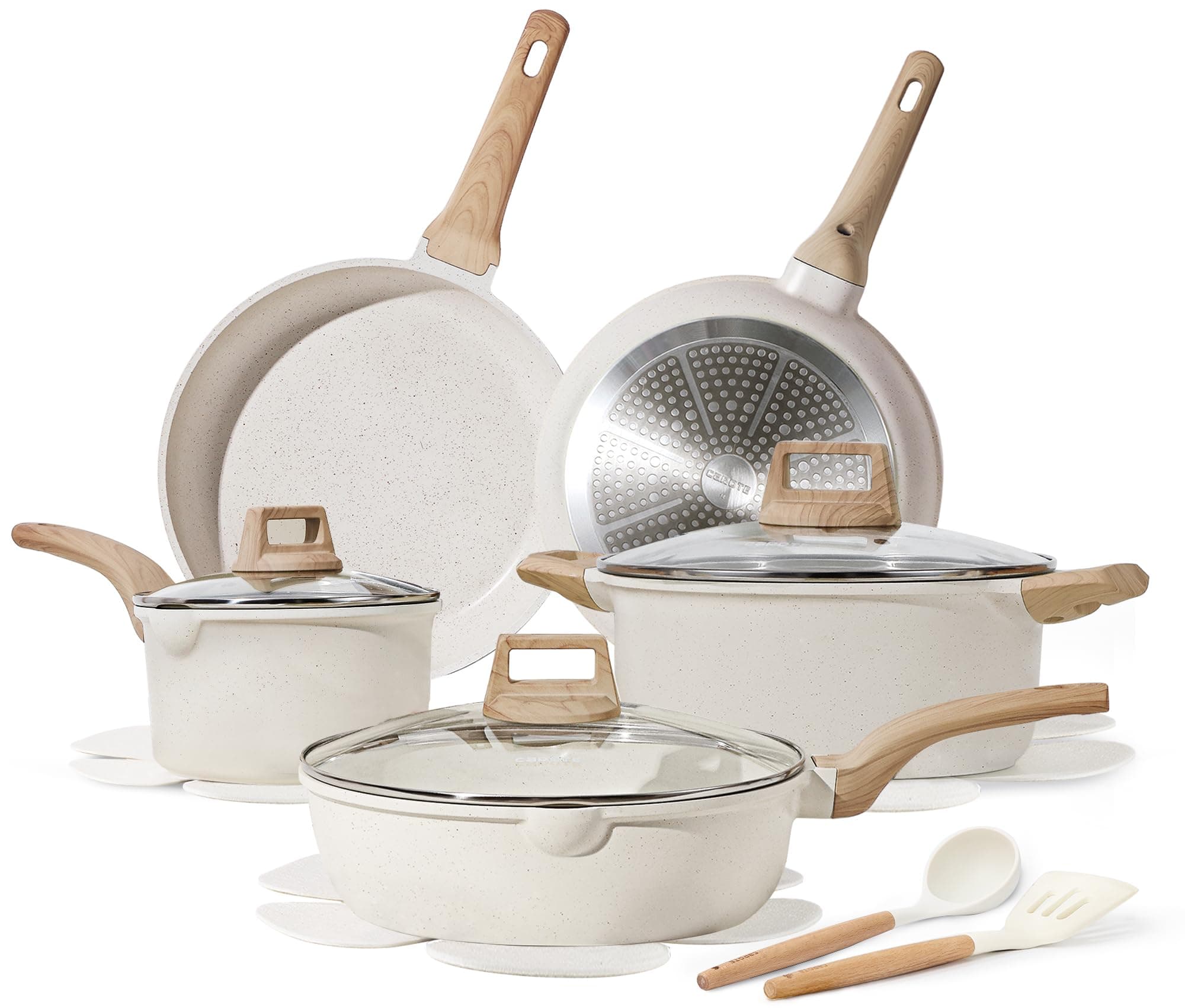 CAROTE Ceramic Pots and Pans Set, Cookware Set 7 Piece Non-toxic Healthy Non Stick Cooking Set Cooking Set,Induction Cookware