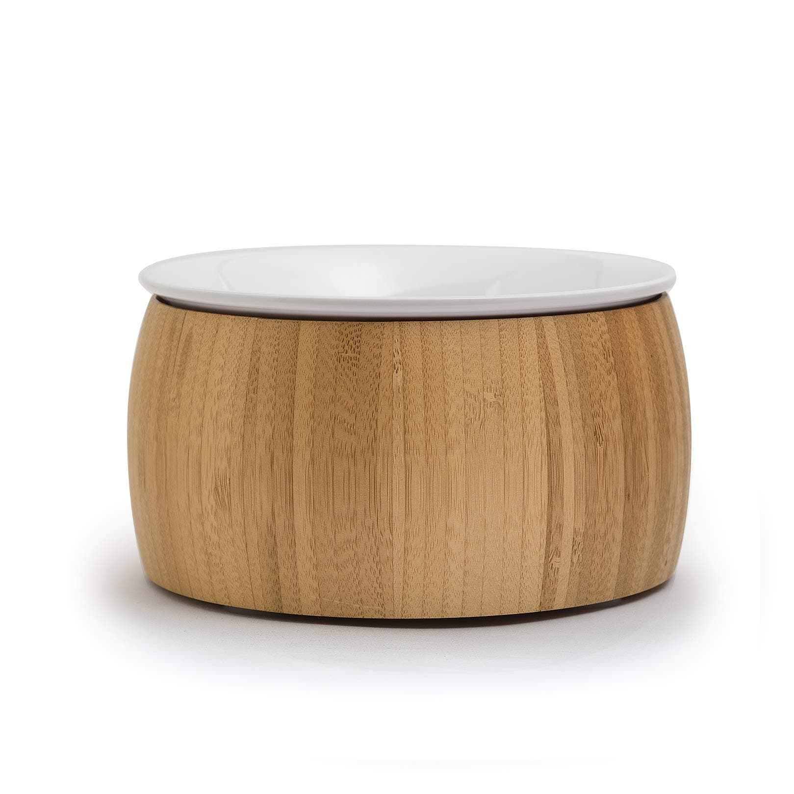 Raised Cat Bowl 6" with Nature Bamboo Stand , Beautiful and Functional Design Pet Feeder (Ceramic)
