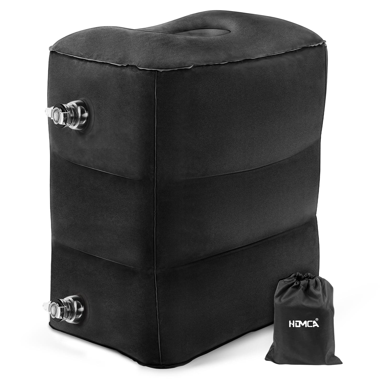 HOMCA Inflatable Travel Foot Rest Pillow (1-Pack) Adjustable Height Leg Pillow Fast Inflating Airplane Bed for Toddlers Footrest Pillow for Office, Airplane, Train, Cars, Home (Black)