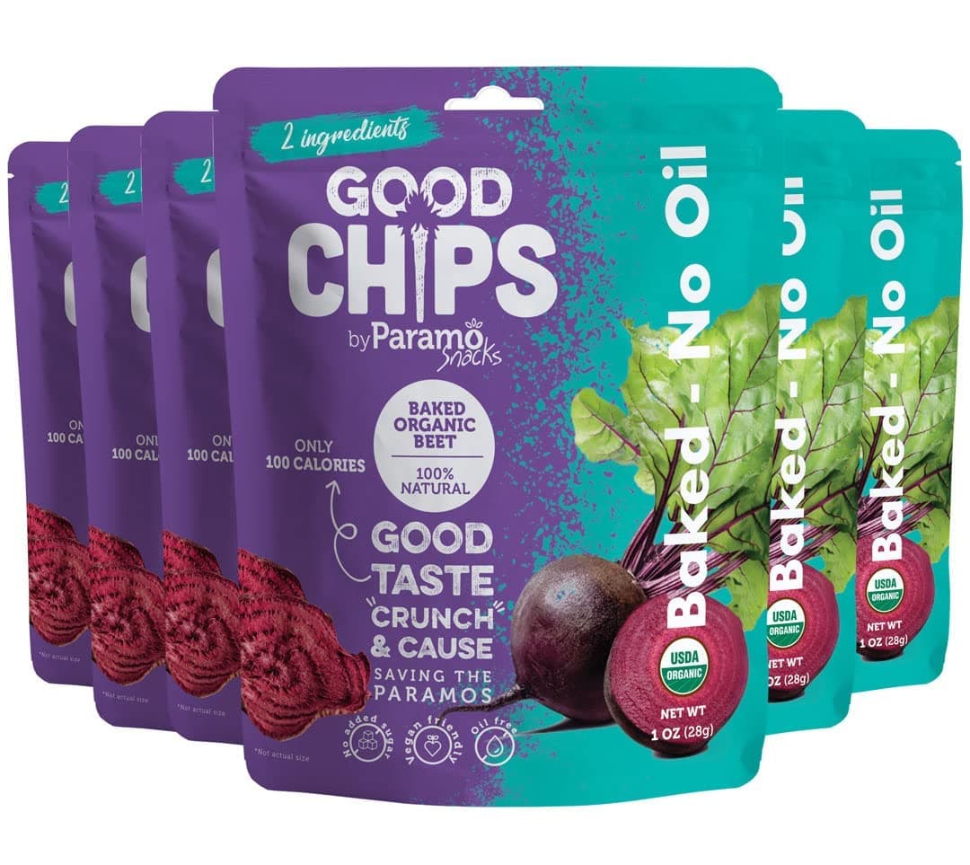 Baked Organic Beet Chips by GOOD CHIPS! 100% Natural, Oil Free, Only Two Ingredients: Organic Beets and Sea Salt. 1 oz Bags, Pack of 6
