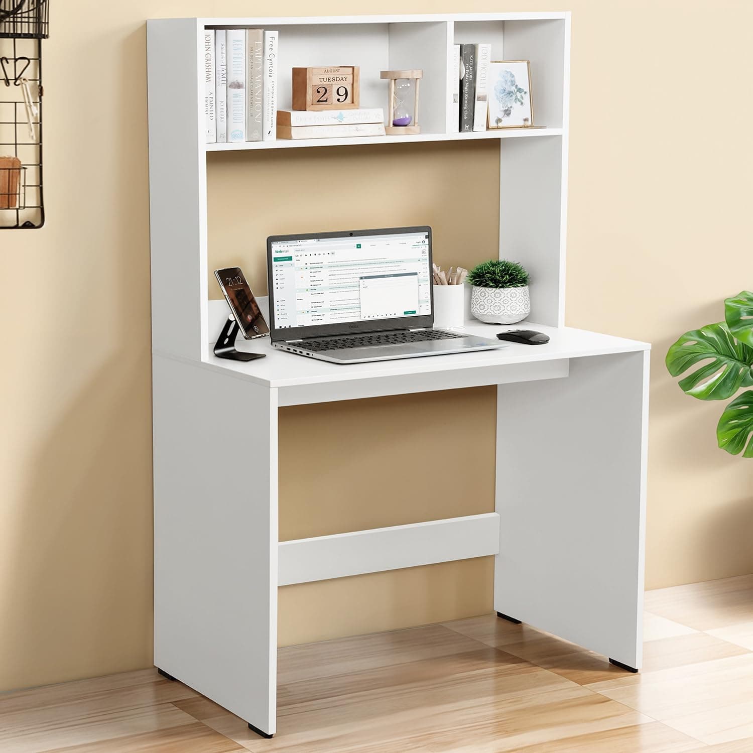 ABOUT SPACE Study Table with Hutch - Computer Table with Storage for PC, Laptop & Writing, Gaming, Drawing DIY Engineered Wood Office Desk for Home (White L 80 x B 45 x H 150 cm)