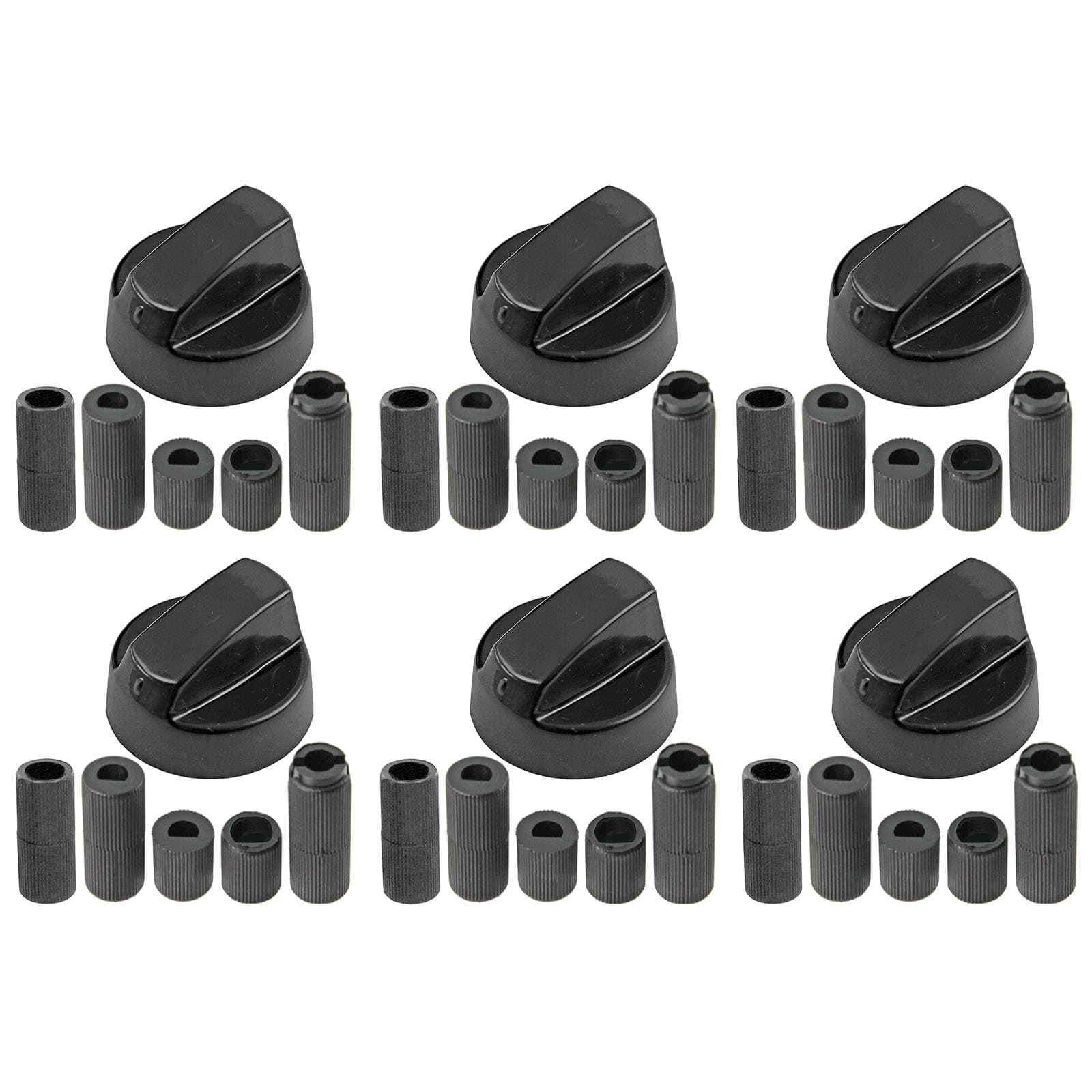 Universal Black Control Switch Knobs for all makes and models of Oven, Cooker & Hob (Pack of 6)