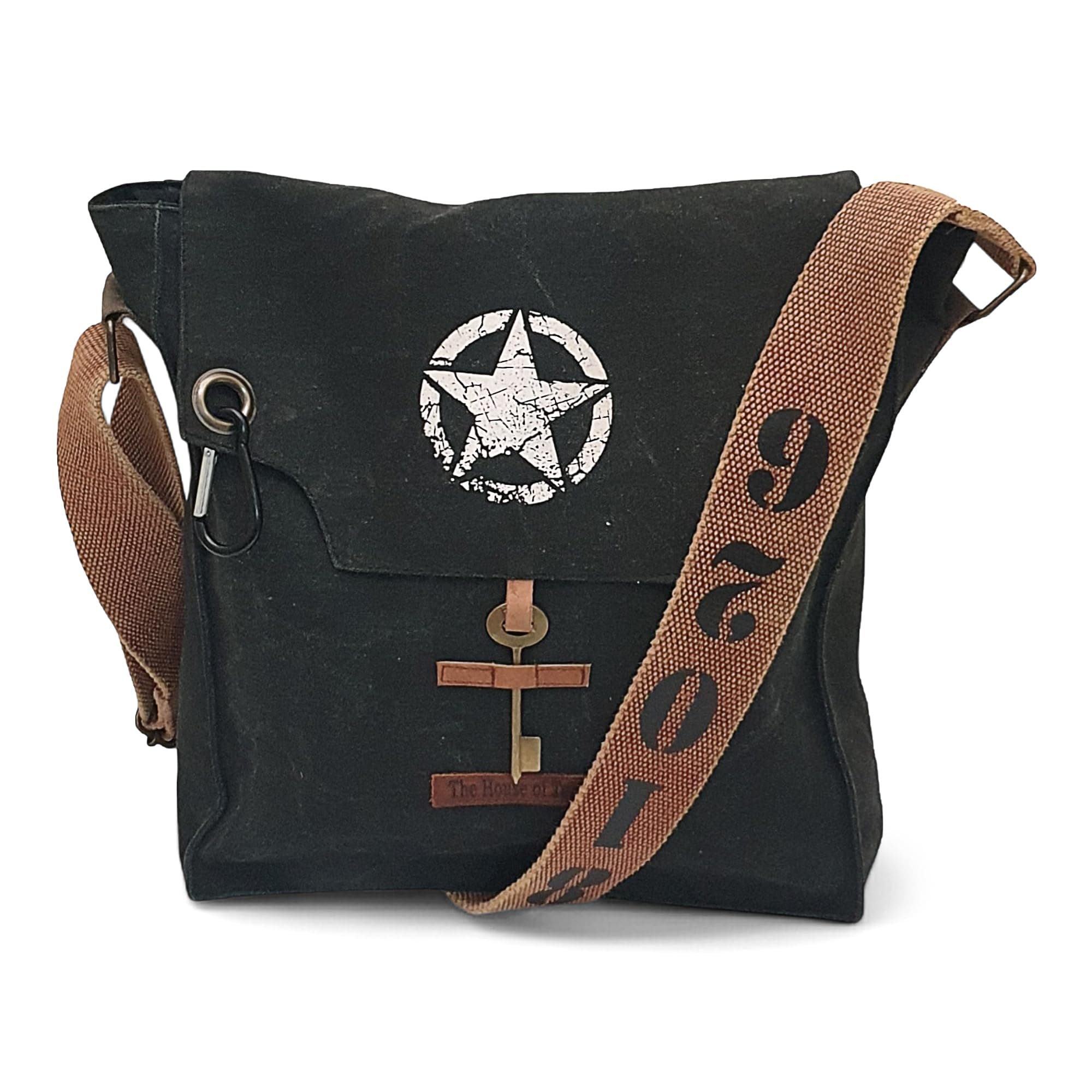 Sturdy Cotton Canvas Messenger Bags for Men and Women | With two Magnetic Snap Buttons Flap Closure, Adjustable Body Strap & Multiutility Lobster Hook (Phantom Black)