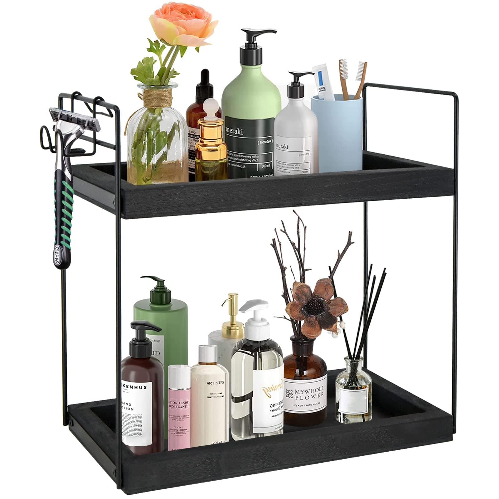 2 Tier Bathroom Counter Organizer, Bathroom Organizer Countertop, Wood Bathroom Counter Trays Vanity Organizer, Bathroom Countertop Organizer Kitchen Organizer for Countertop Coffee Station Organizer…