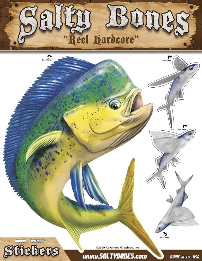 Salty Bones Large Mahi Mahi Action Decal - 13.5" x 10.5"