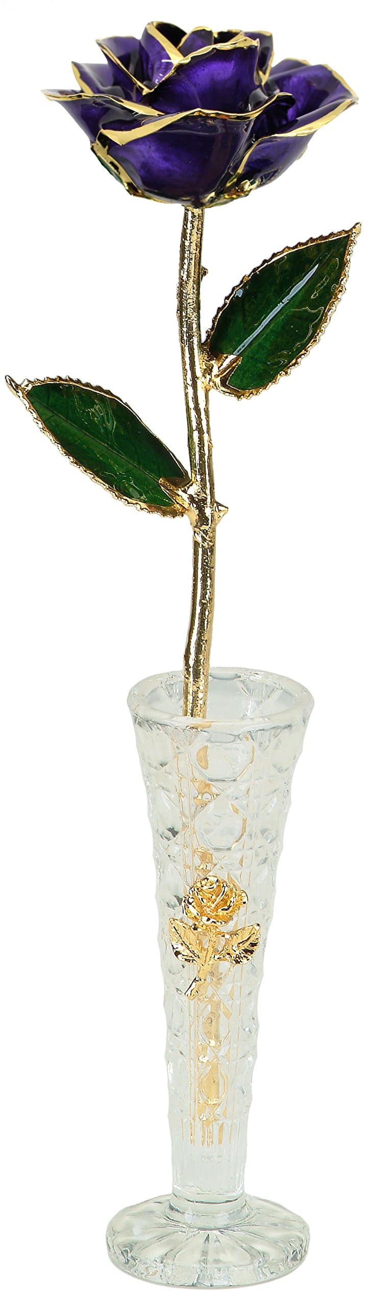 Living Gold Purple 24k Gold Rose w/Vase Real Rose Dipped in Gold